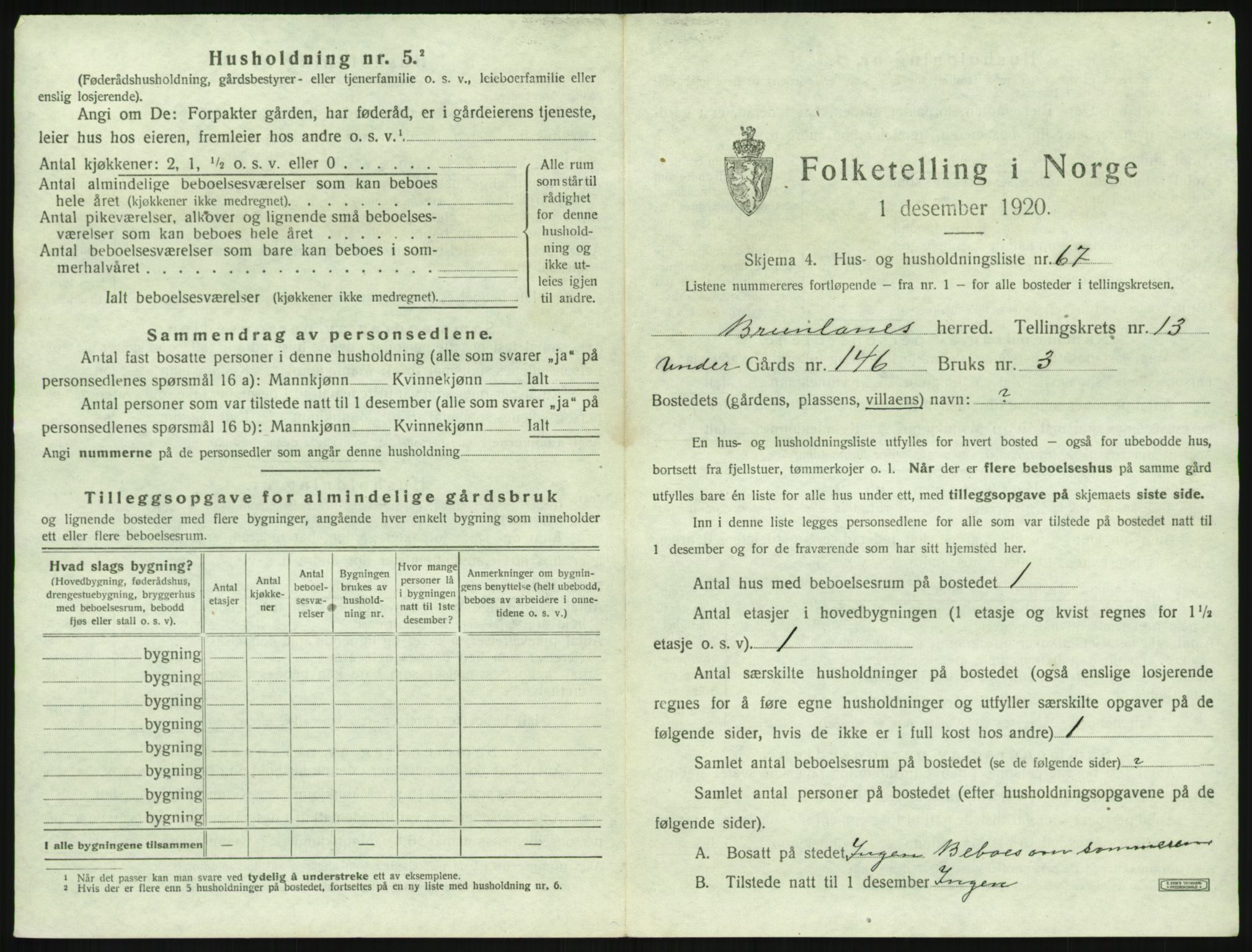 SAKO, 1920 census for Brunlanes, 1920, p. 1883