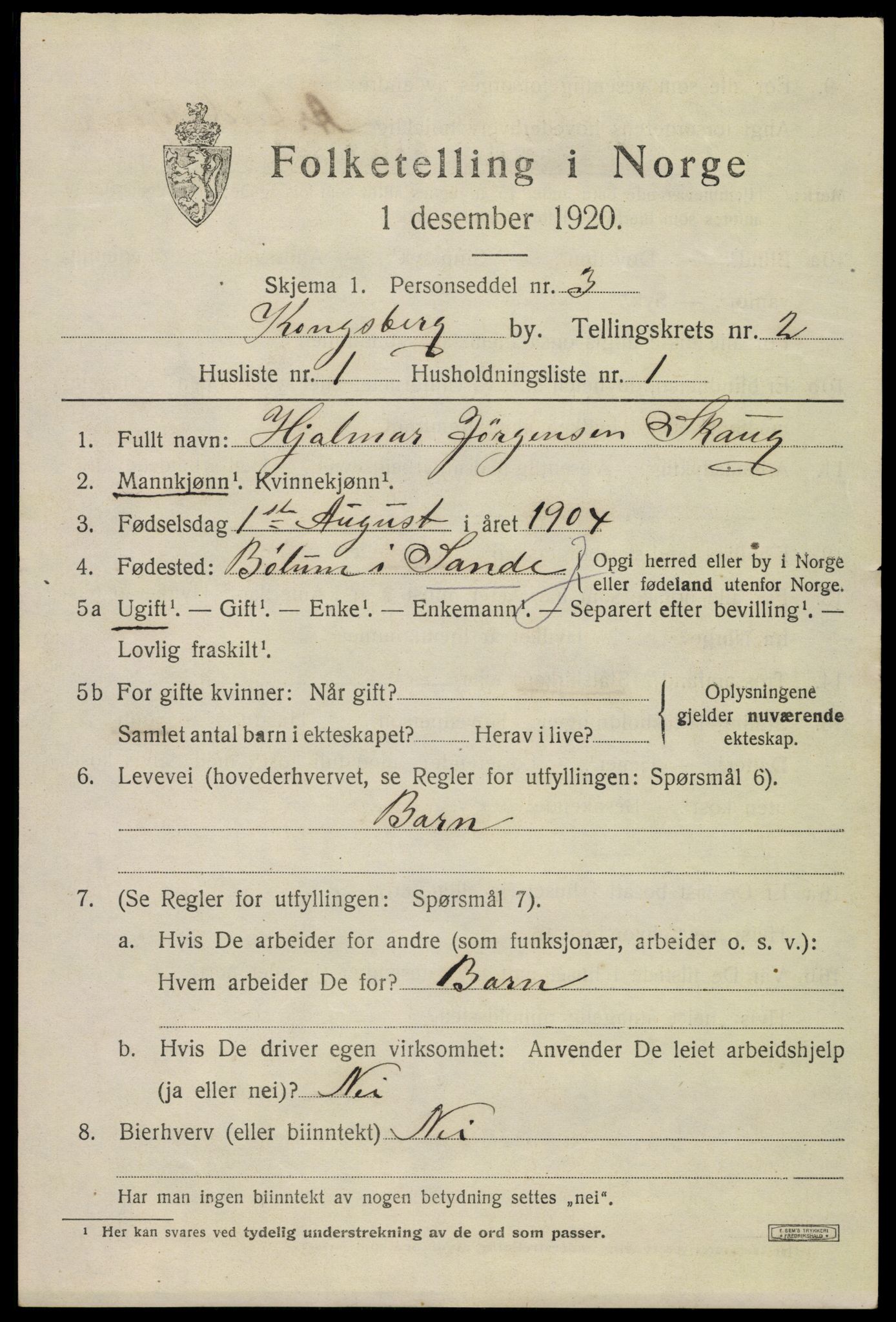 SAKO, 1920 census for Kongsberg, 1920, p. 6772