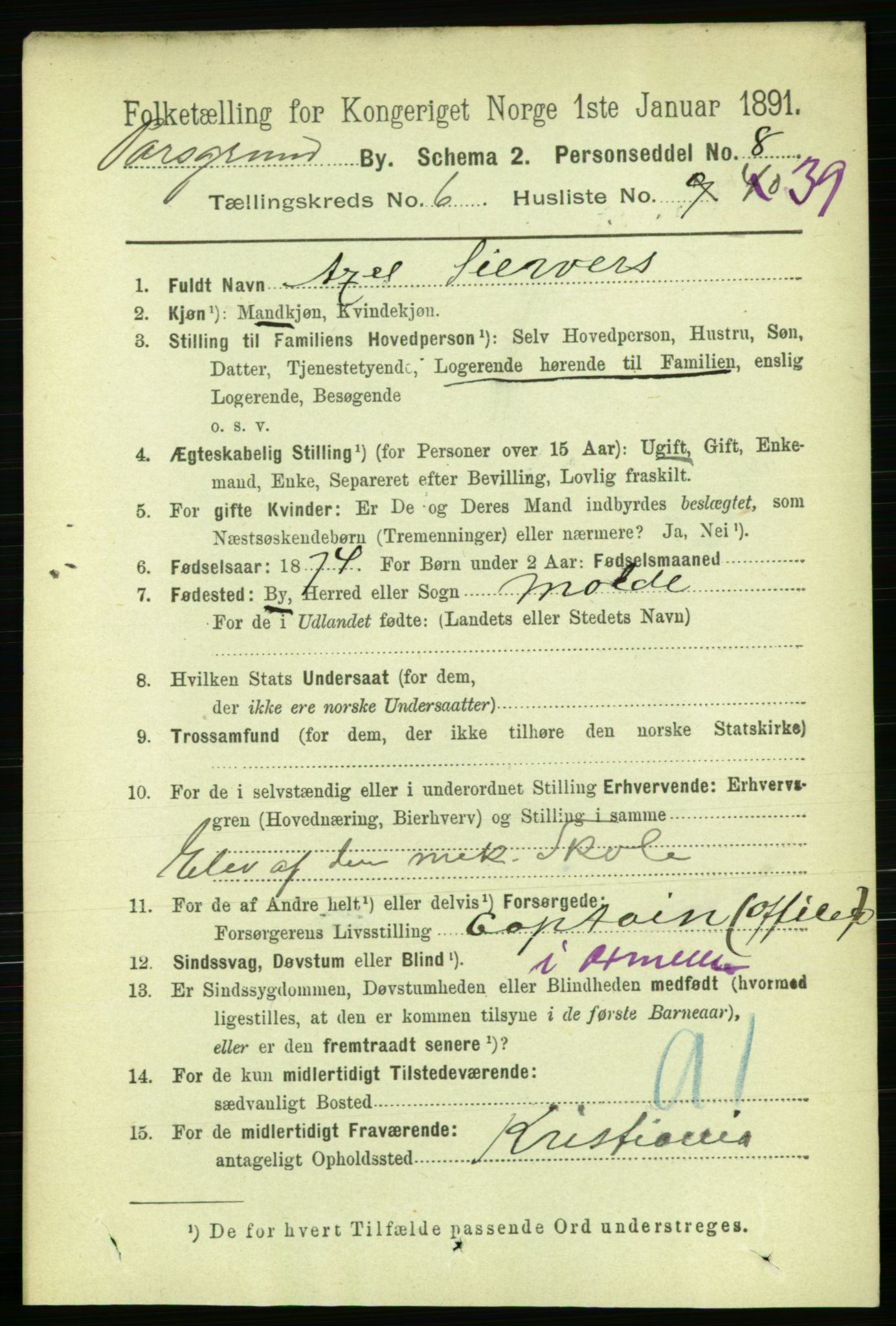 RA, 1891 census for 0805 Porsgrunn, 1891, p. 5442