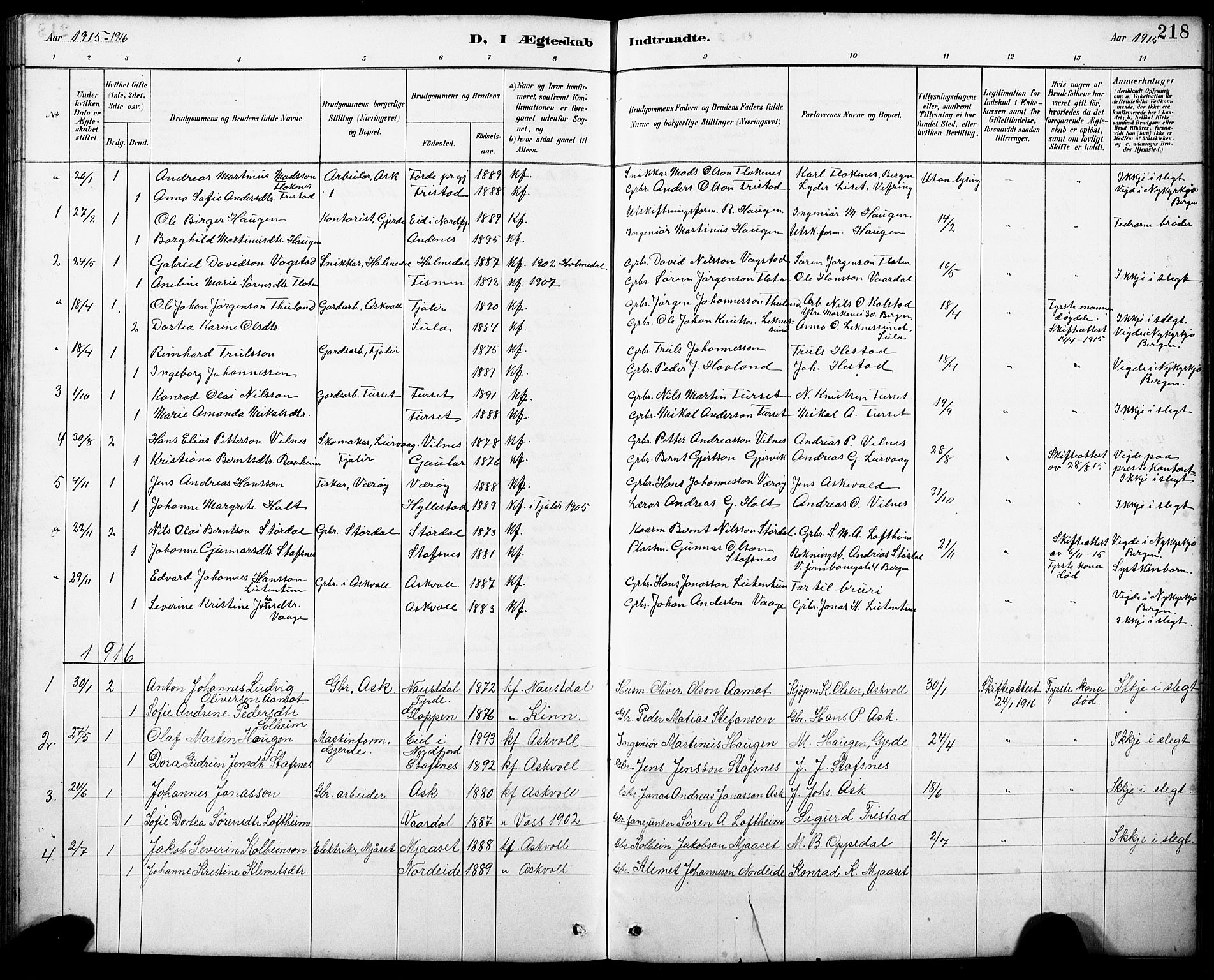 Askvoll sokneprestembete, AV/SAB-A-79501/H/Hab/Haba/L0003: Parish register (copy) no. A 3, 1886-1928, p. 218