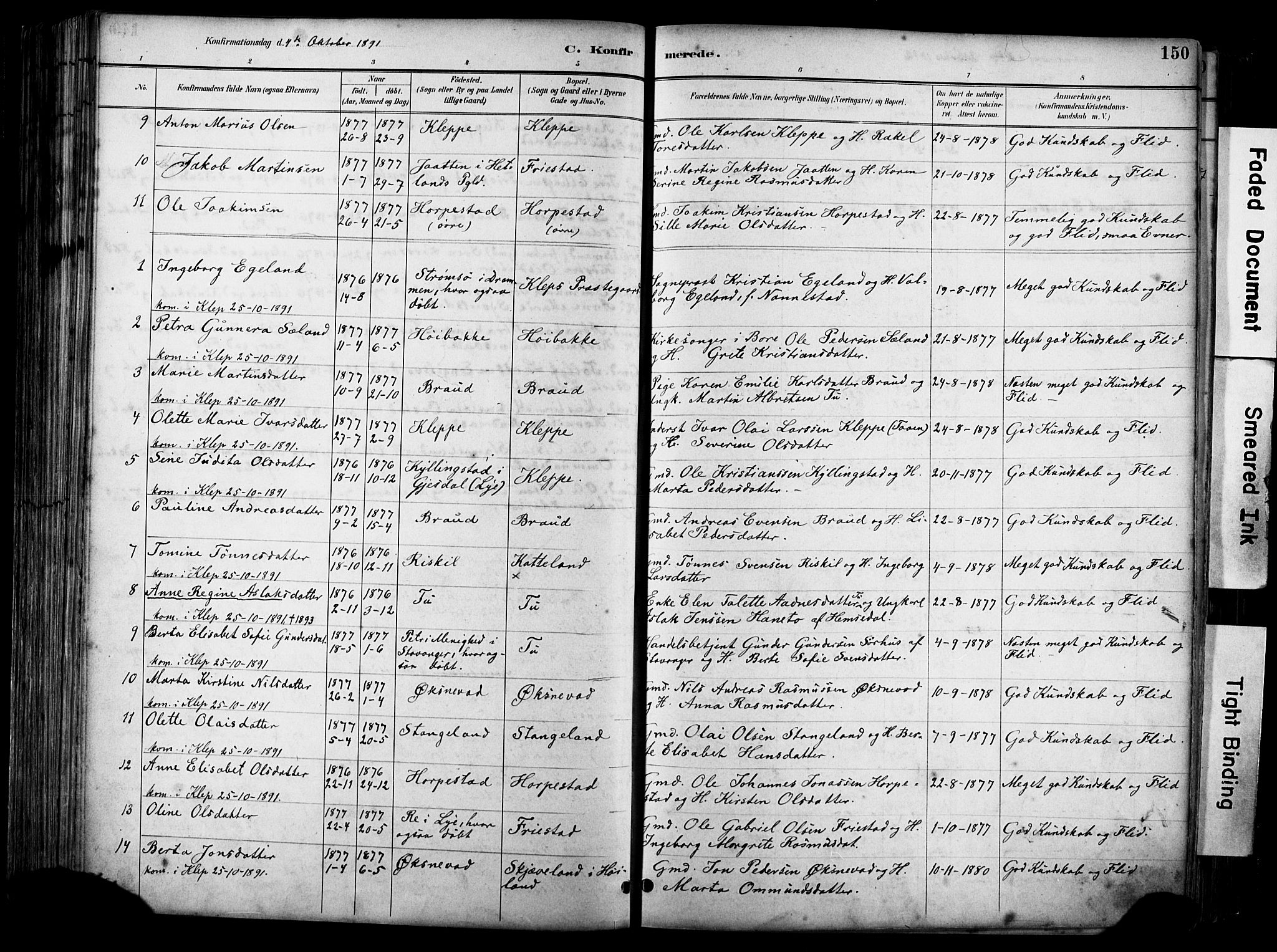 Klepp sokneprestkontor, AV/SAST-A-101803/001/3/30BA/L0009: Parish register (official) no. A 7, 1886-1915, p. 150