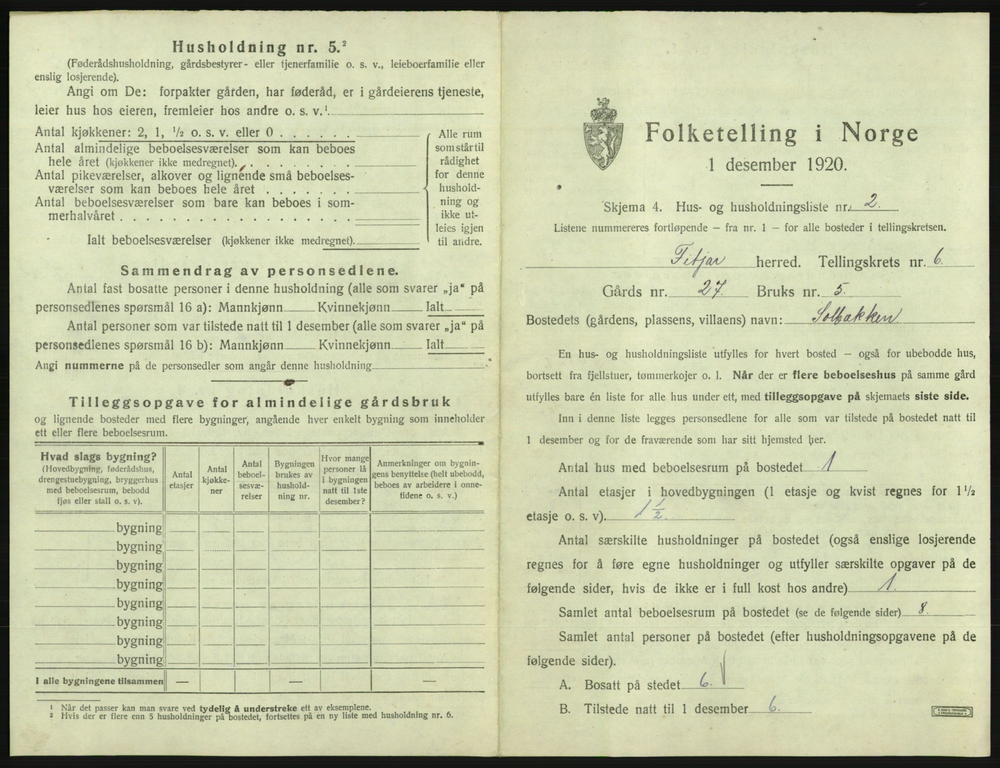 SAB, 1920 census for Fitjar, 1920, p. 357