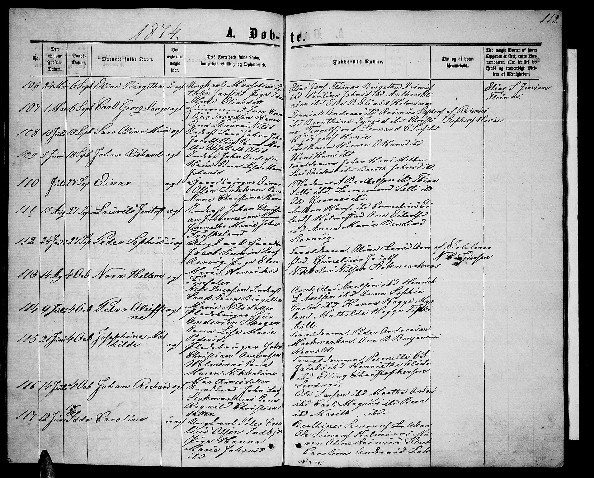 Ministerialprotokoller, klokkerbøker og fødselsregistre - Nordland, AV/SAT-A-1459/888/L1266: Parish register (copy) no. 888C04, 1864-1877, p. 112