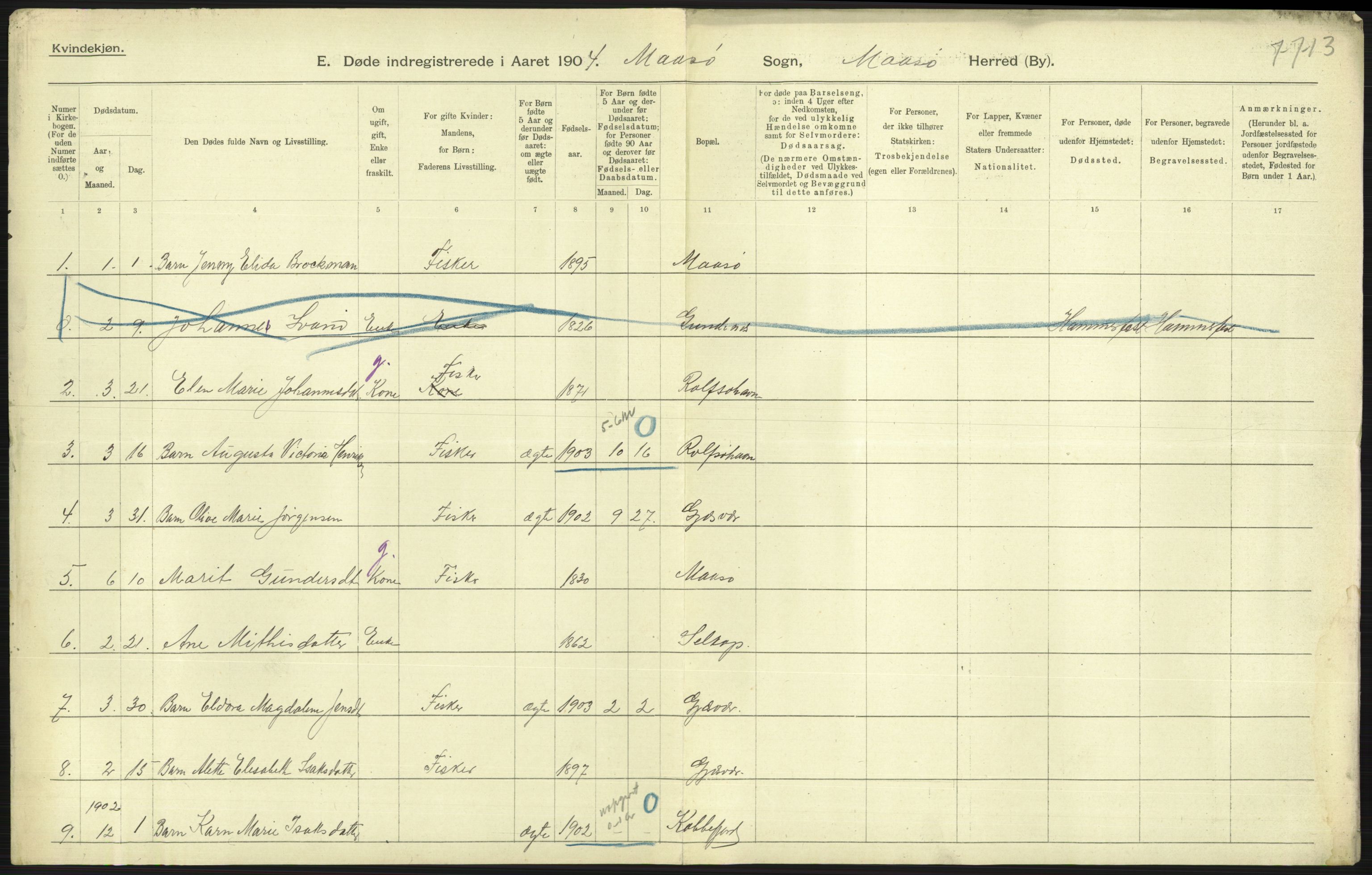 Statistisk sentralbyrå, Sosiodemografiske emner, Befolkning, AV/RA-S-2228/D/Df/Dfa/Dfab/L0023: Finnmarkens amt: Fødte, gifte, døde, 1904, p. 249