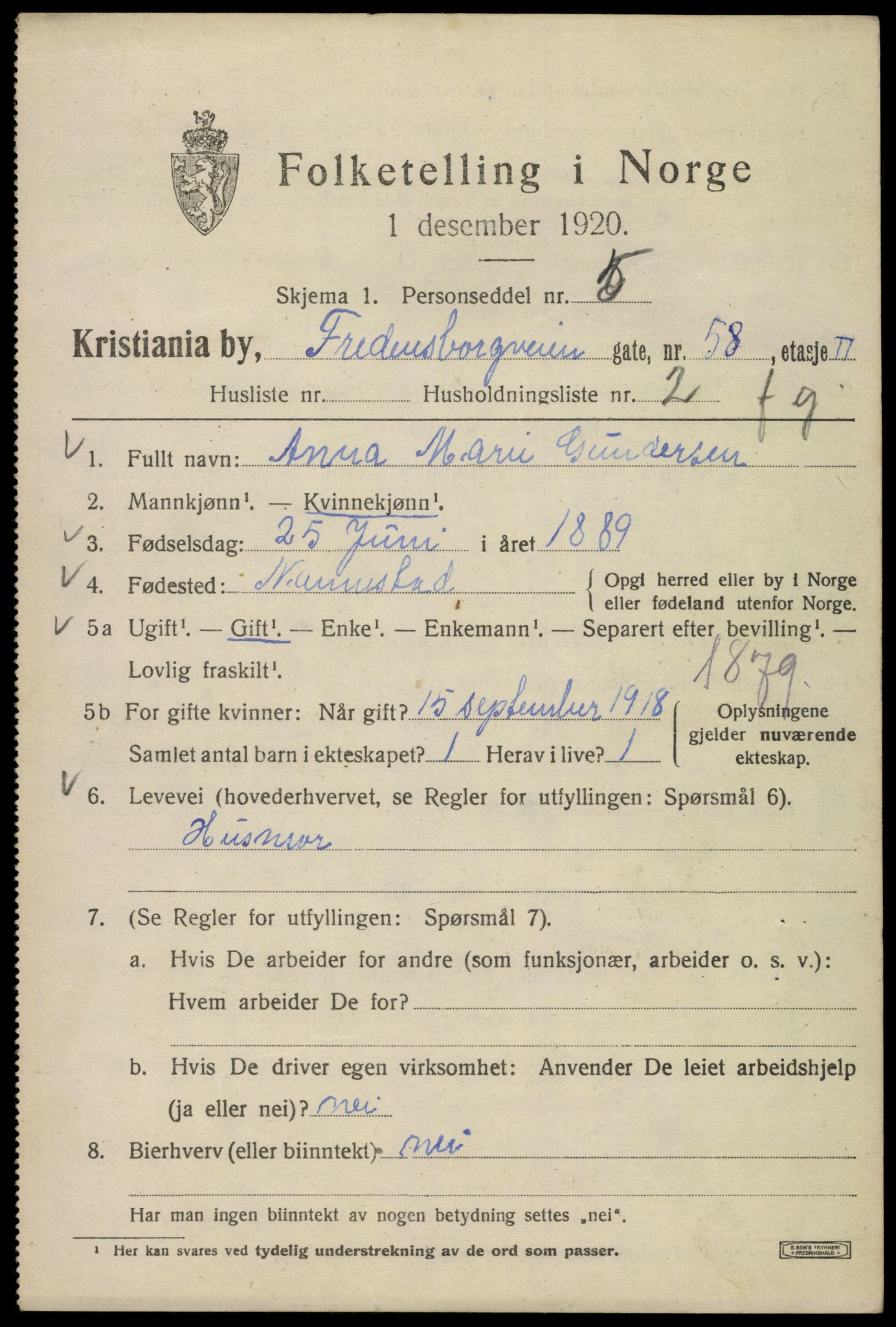 SAO, 1920 census for Kristiania, 1920, p. 237041