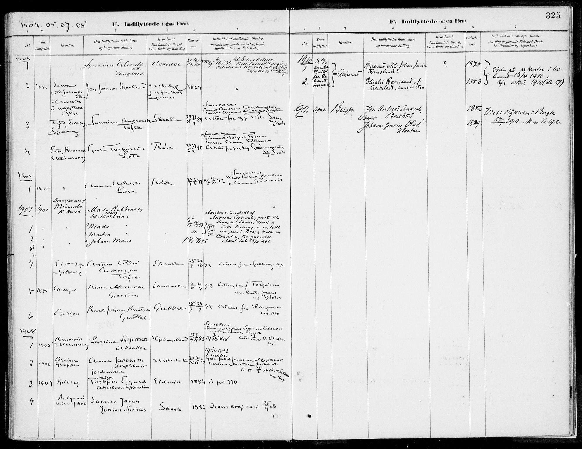 Kvinnherad sokneprestembete, SAB/A-76401/H/Haa: Parish register (official) no. B  1, 1887-1921, p. 325
