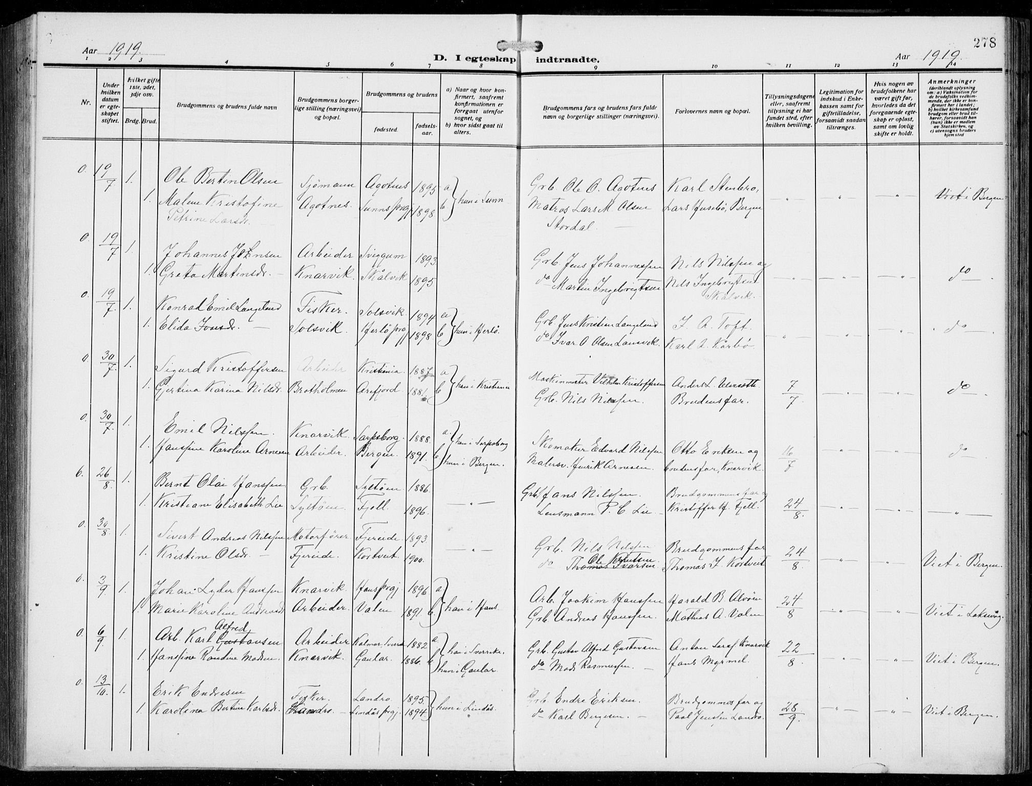 Fjell sokneprestembete, AV/SAB-A-75301/H/Hab: Parish register (copy) no. A  6, 1918-1936, p. 278