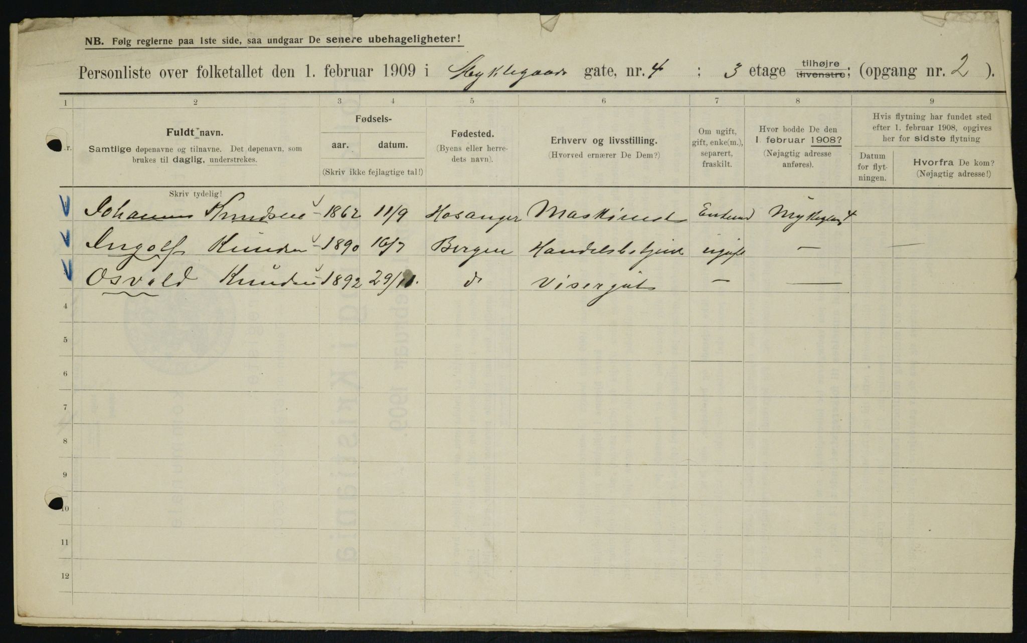 OBA, Municipal Census 1909 for Kristiania, 1909, p. 61815