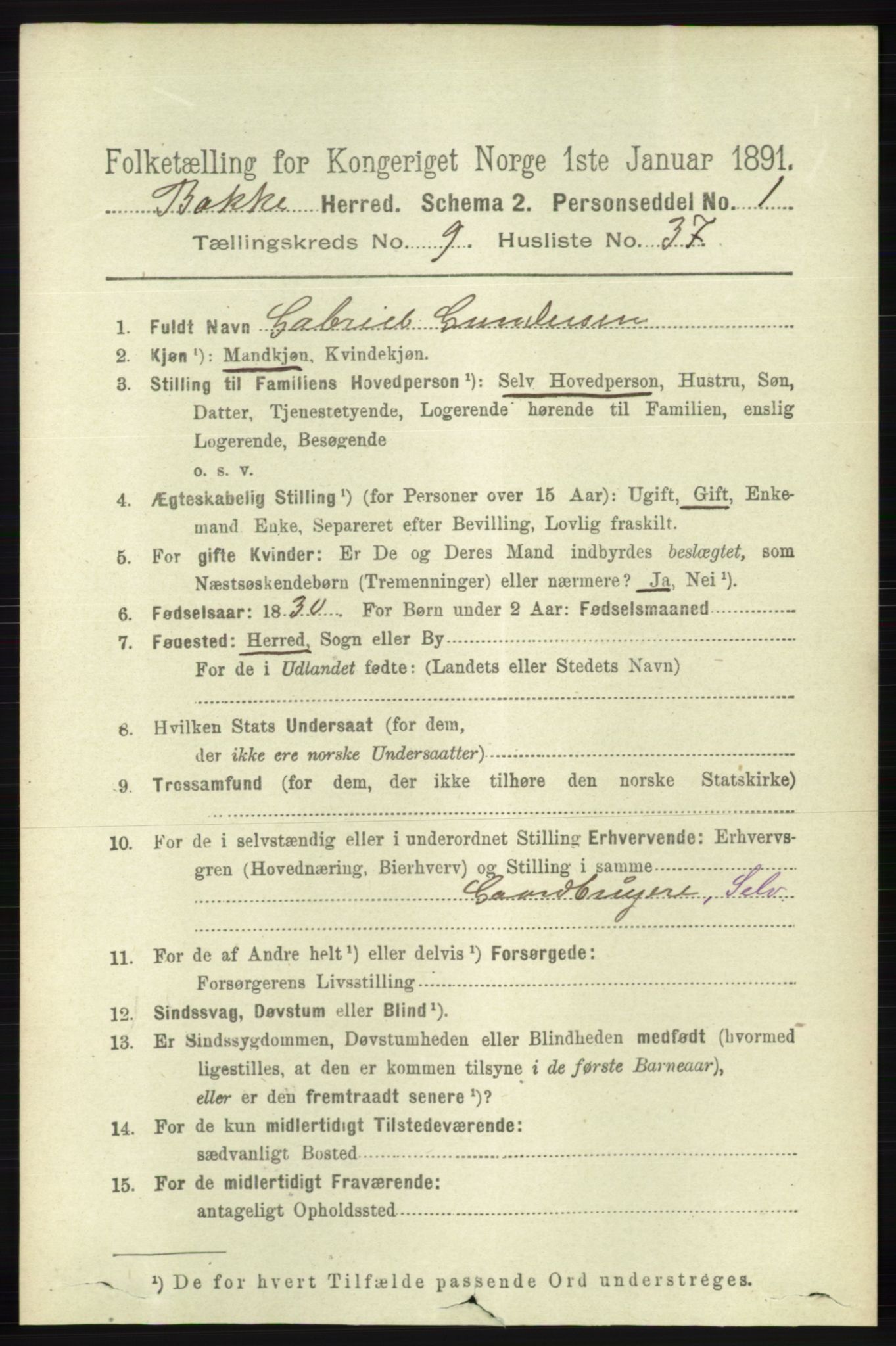 RA, 1891 census for 1045 Bakke, 1891, p. 1954