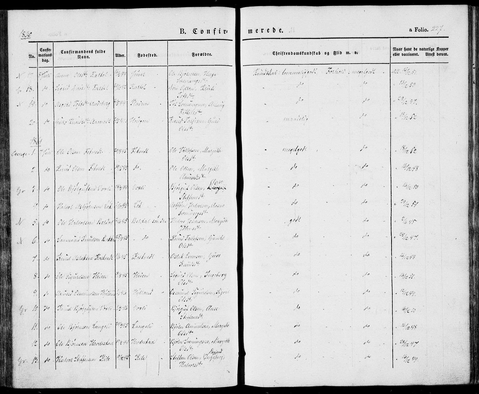 Vinje kirkebøker, SAKO/A-312/F/Fa/L0004: Parish register (official) no. I 4, 1843-1869, p. 227