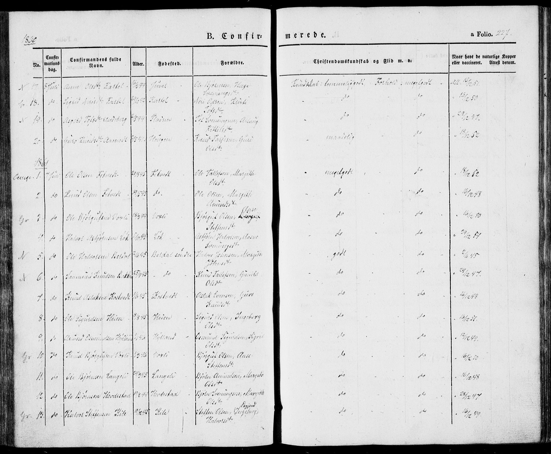 Vinje kirkebøker, AV/SAKO-A-312/F/Fa/L0004: Parish register (official) no. I 4, 1843-1869, p. 227