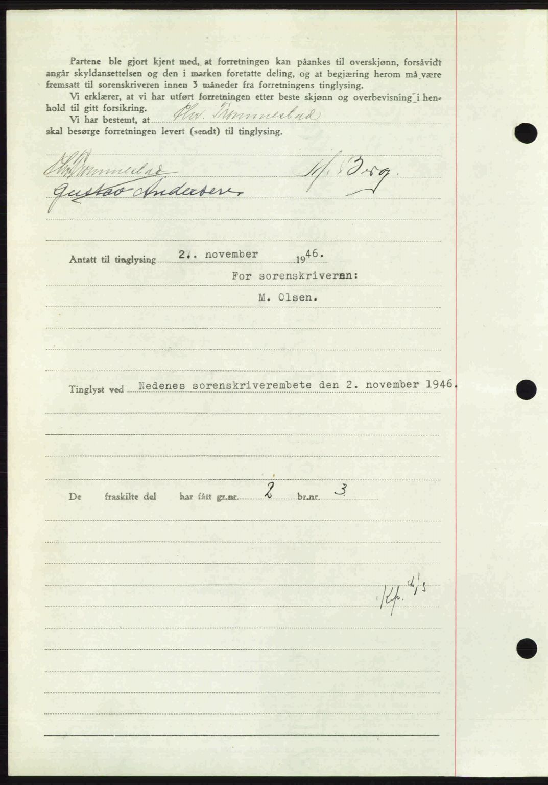 Nedenes sorenskriveri, AV/SAK-1221-0006/G/Gb/Gba/L0056: Mortgage book no. A8, 1946-1947, Diary no: : 1444/1946