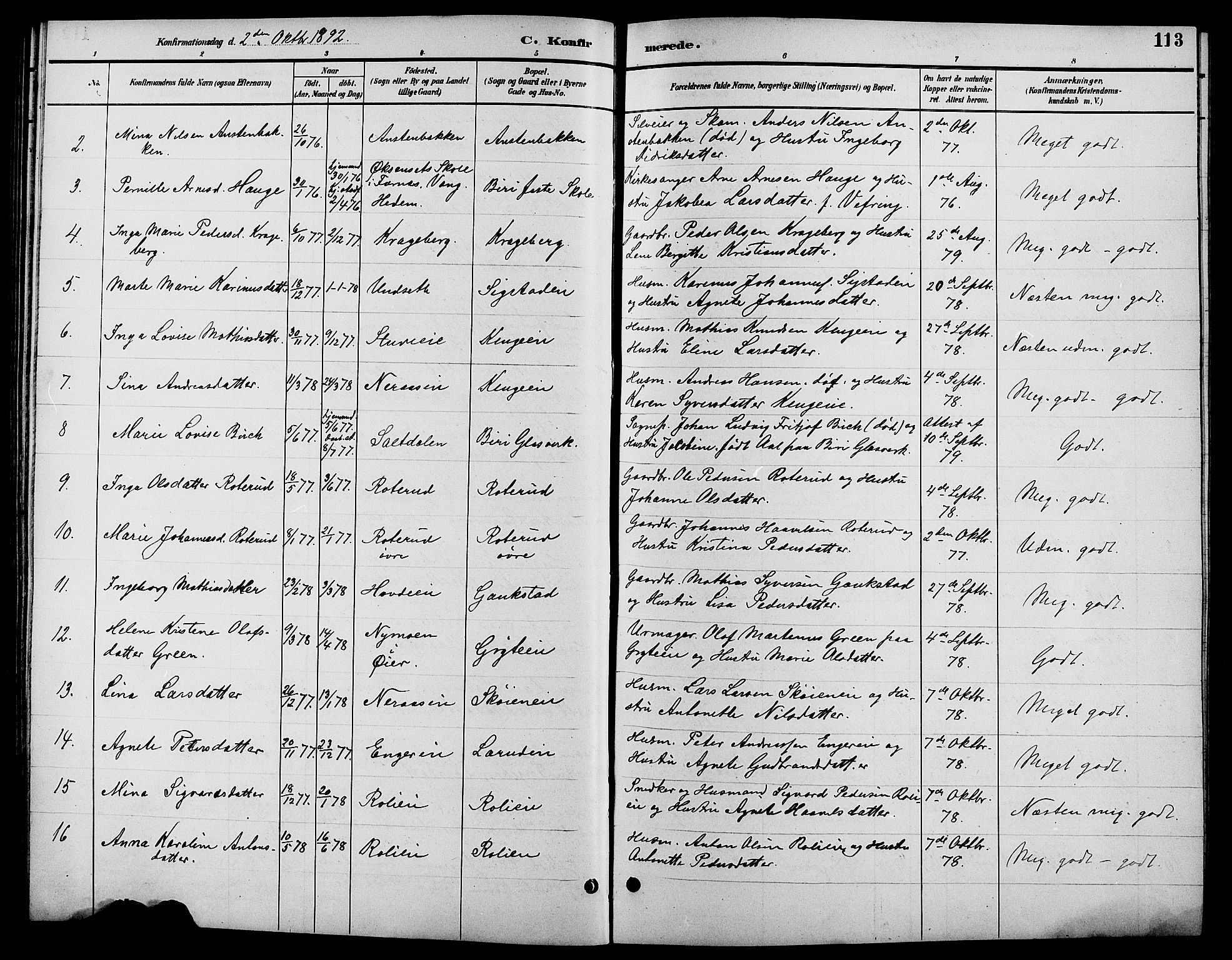Biri prestekontor, SAH/PREST-096/H/Ha/Hab/L0004: Parish register (copy) no. 4, 1892-1909, p. 113