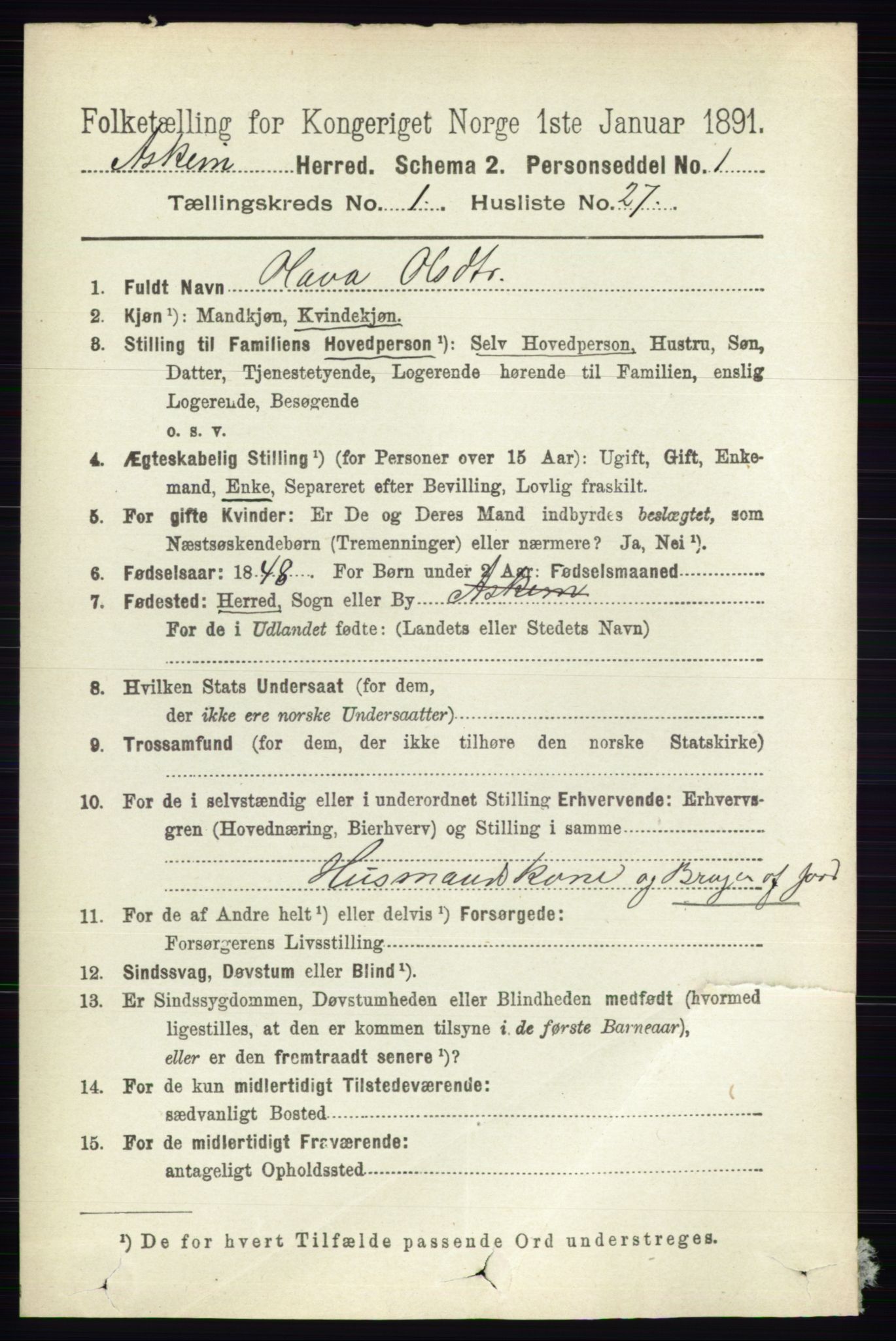 RA, 1891 census for 0124 Askim, 1891, p. 227