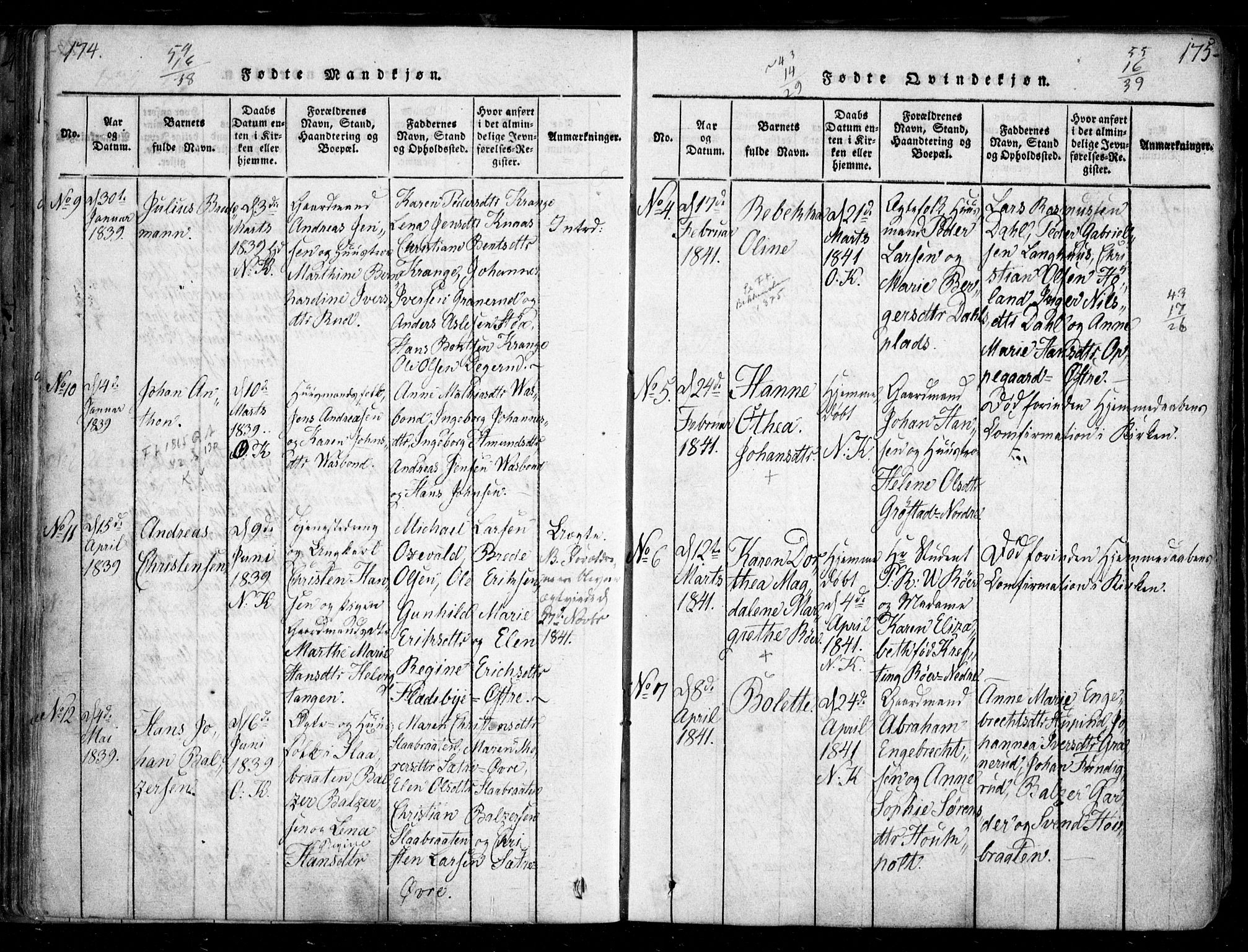 Nesodden prestekontor Kirkebøker, AV/SAO-A-10013/F/Fa/L0006: Parish register (official) no. I 6, 1814-1847, p. 174-175