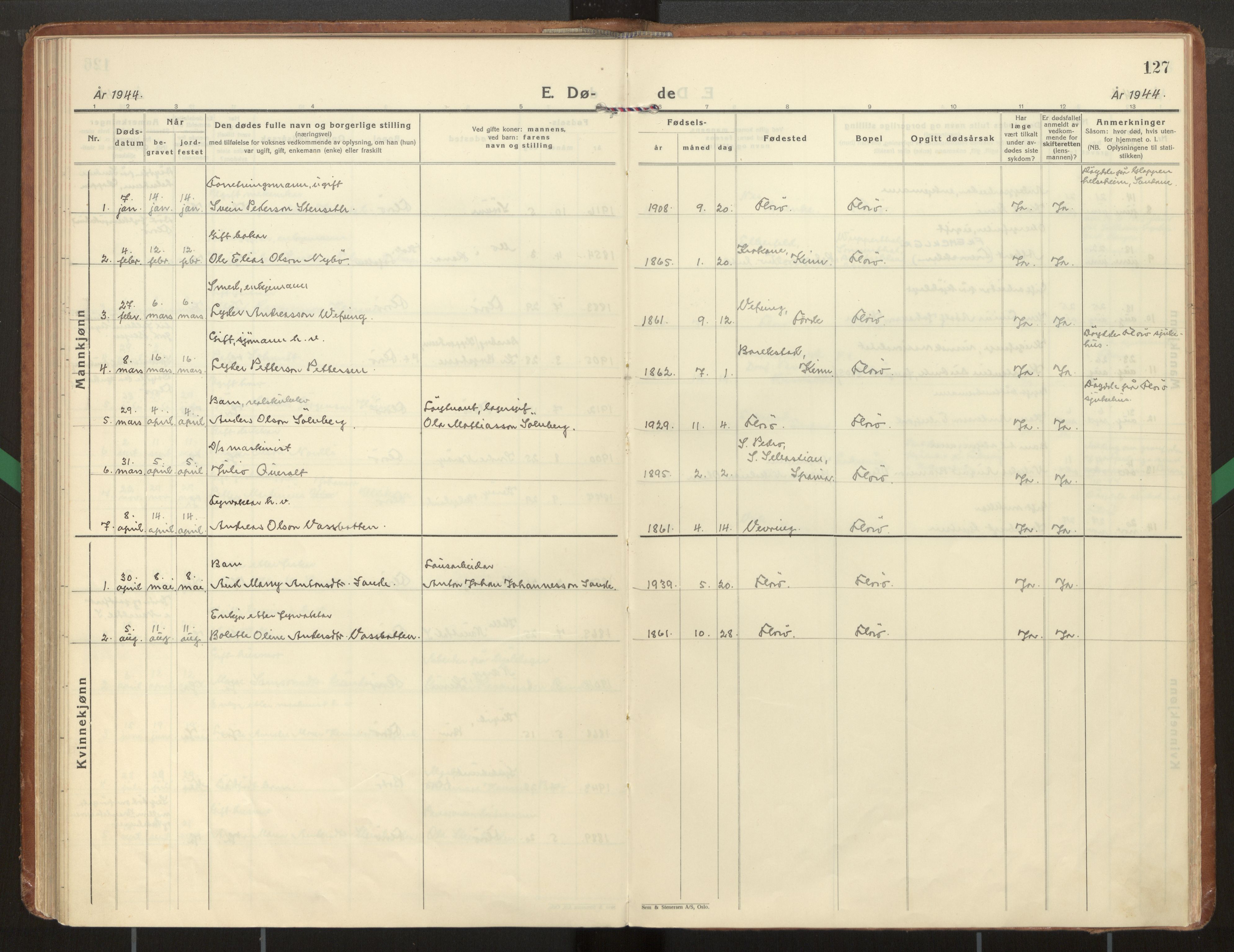 Kinn sokneprestembete, AV/SAB-A-80801/H/Haa/Haac/L0004: Parish register (official) no. C 4, 1935-1947, p. 127