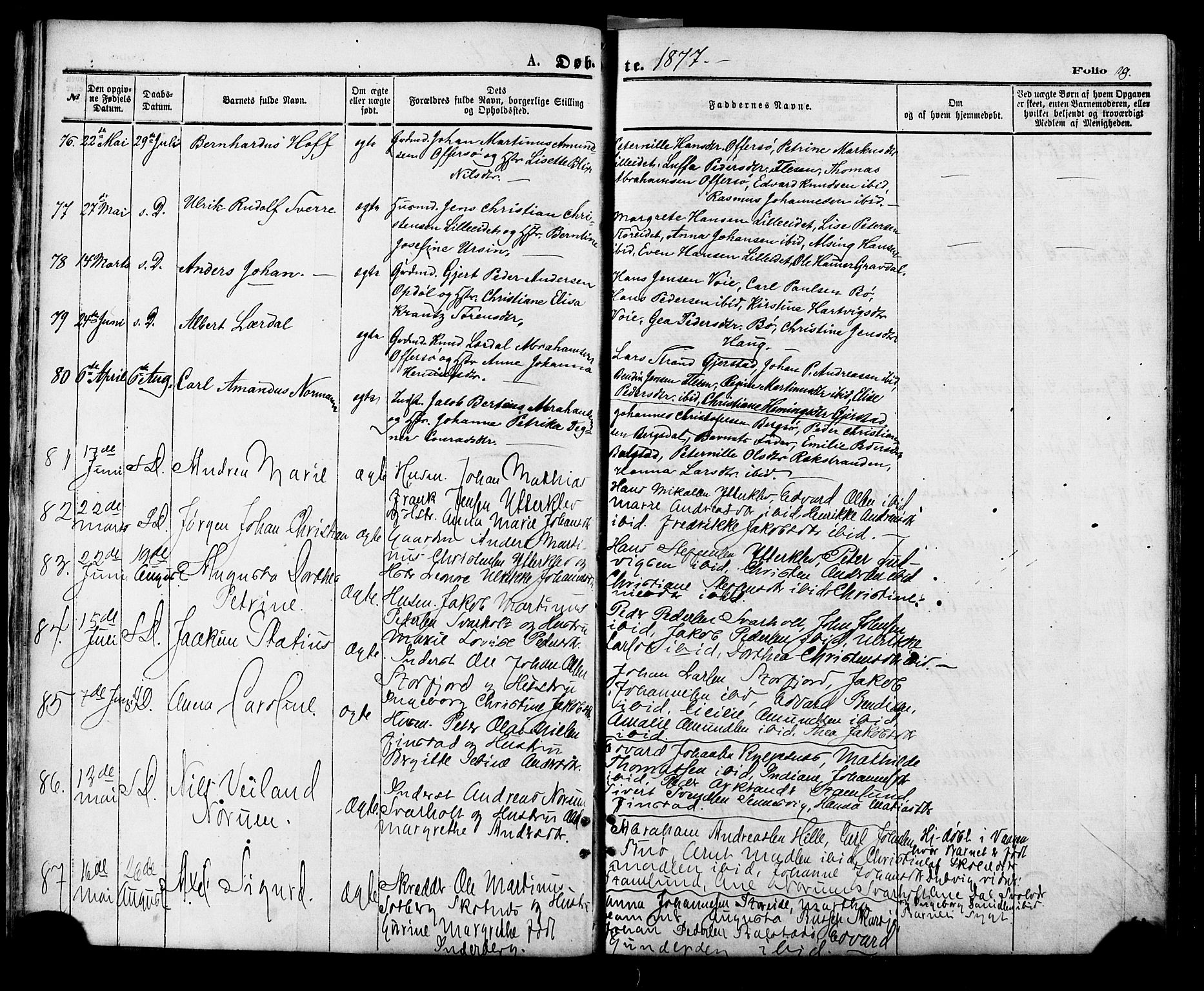 Ministerialprotokoller, klokkerbøker og fødselsregistre - Nordland, AV/SAT-A-1459/881/L1166: Parish register (copy) no. 881C03, 1876-1885, p. 19