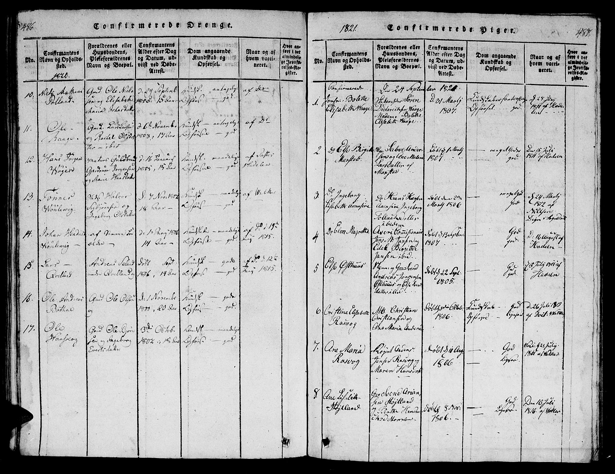 Flekkefjord sokneprestkontor, AV/SAK-1111-0012/F/Fb/Fbb/L0001: Parish register (copy) no. B 1, 1815-1830, p. 486-487