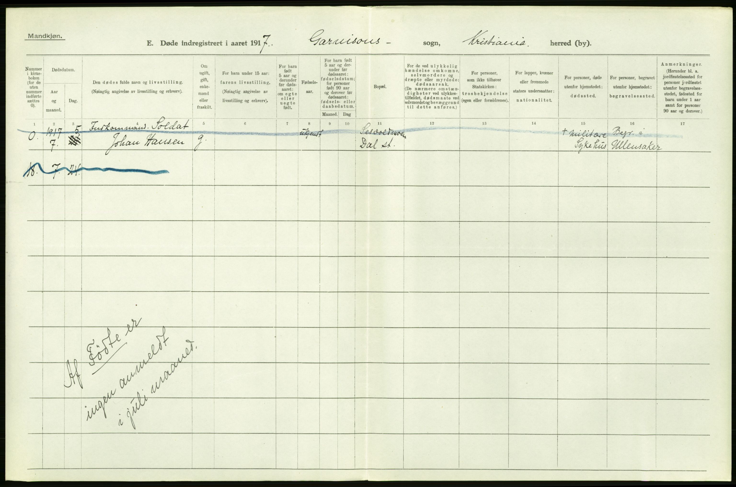 Statistisk sentralbyrå, Sosiodemografiske emner, Befolkning, AV/RA-S-2228/D/Df/Dfb/Dfbg/L0011: Kristiania: Døde, dødfødte., 1917, p. 240