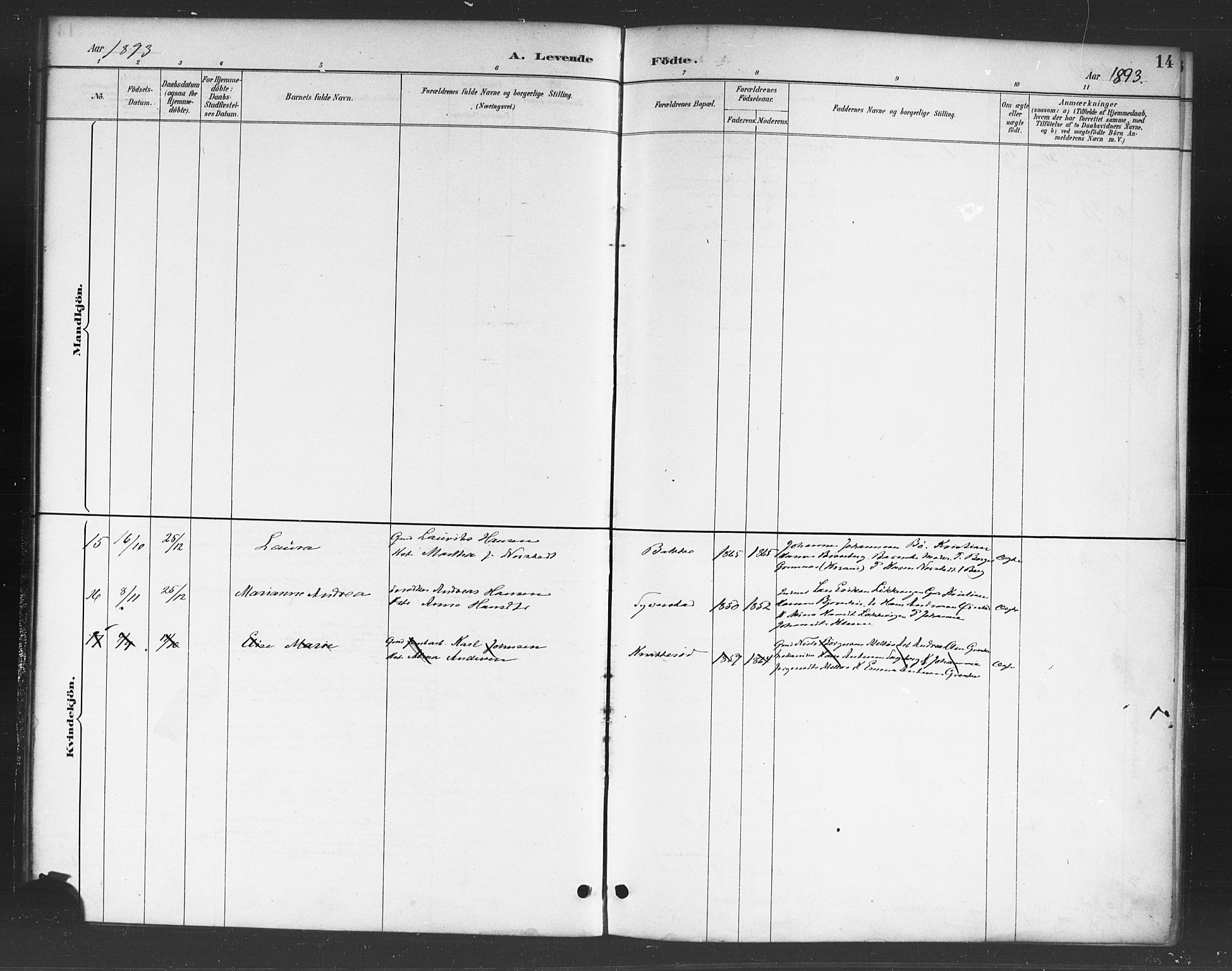 Skjeberg prestekontor Kirkebøker, AV/SAO-A-10923/F/Fc/L0001: Parish register (official) no. III 1, 1886-1897, p. 14