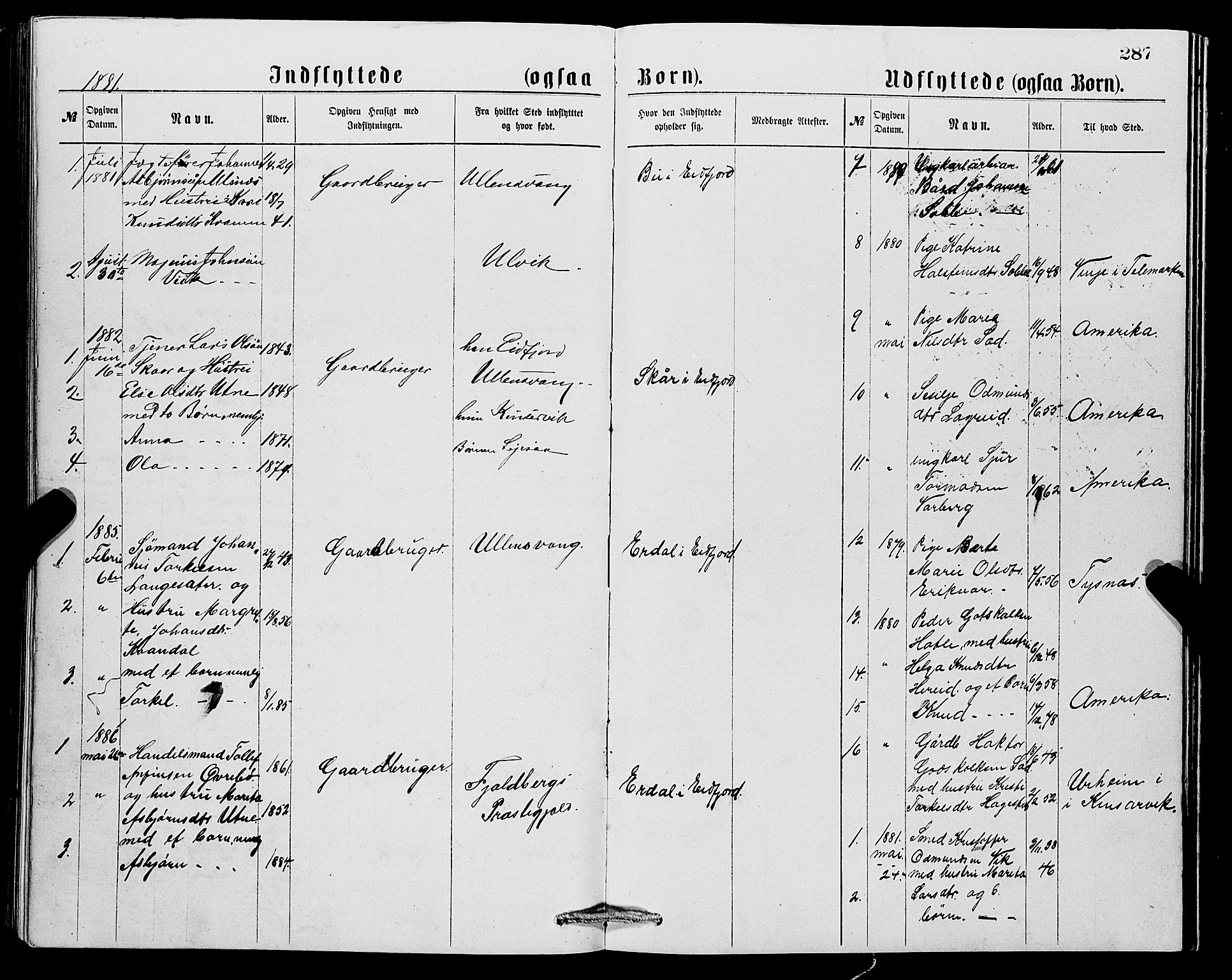 Ullensvang sokneprestembete, SAB/A-78701/H/Hab: Parish register (copy) no. C 2, 1871-1899, p. 287