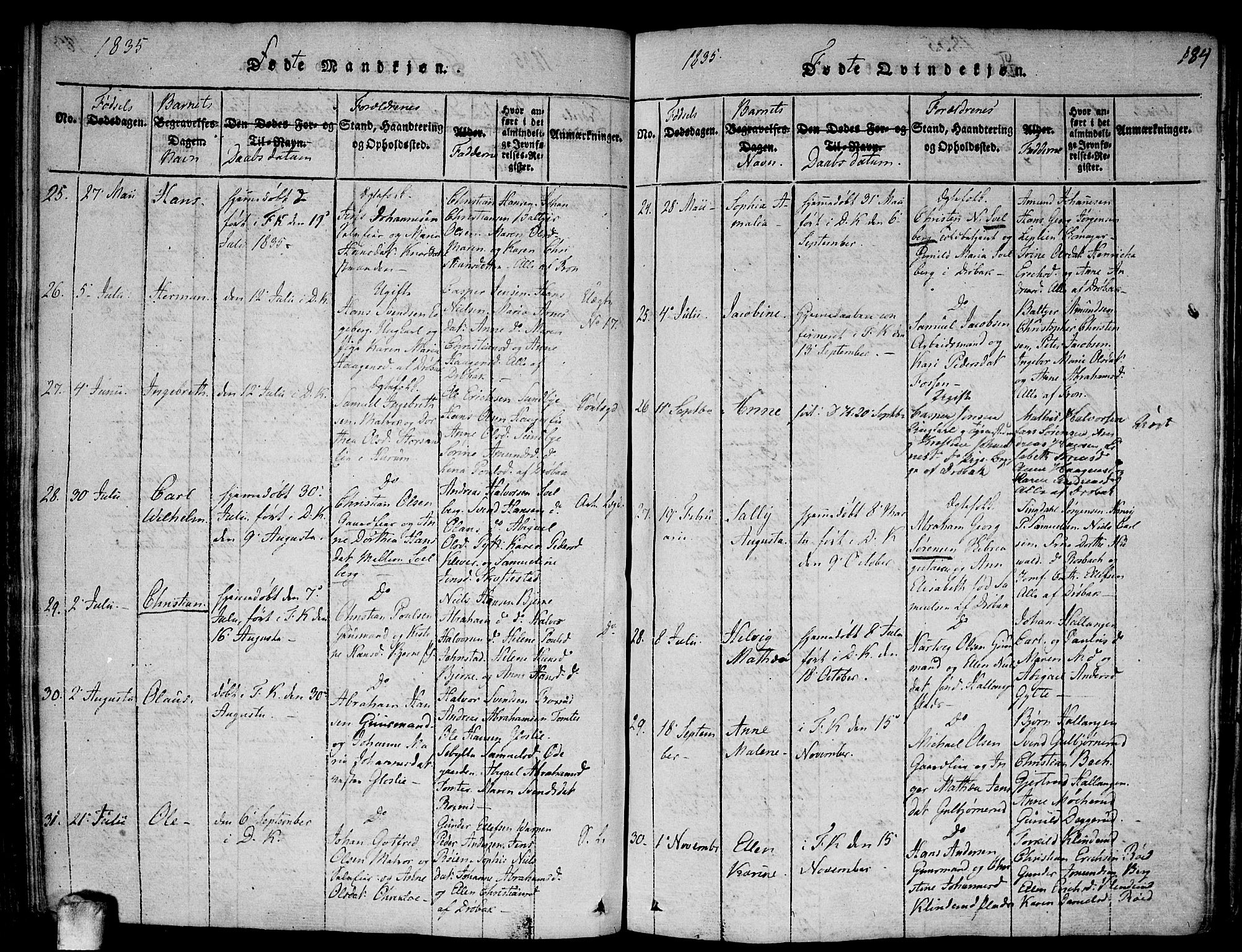 Drøbak prestekontor Kirkebøker, SAO/A-10142a/F/Fa/L0001: Parish register (official) no. I 1, 1816-1842, p. 184