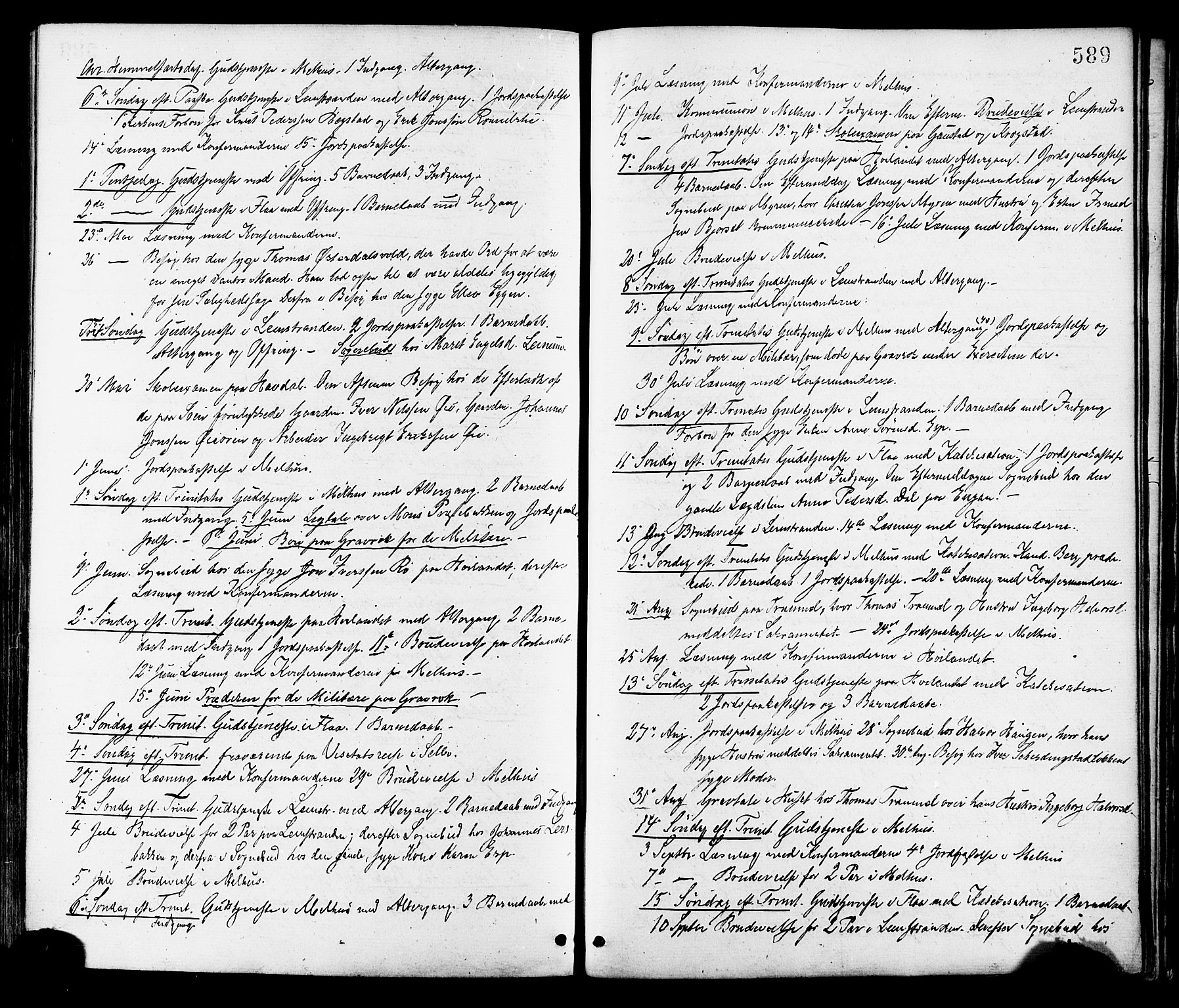 Ministerialprotokoller, klokkerbøker og fødselsregistre - Sør-Trøndelag, AV/SAT-A-1456/691/L1079: Parish register (official) no. 691A11, 1873-1886, p. 589