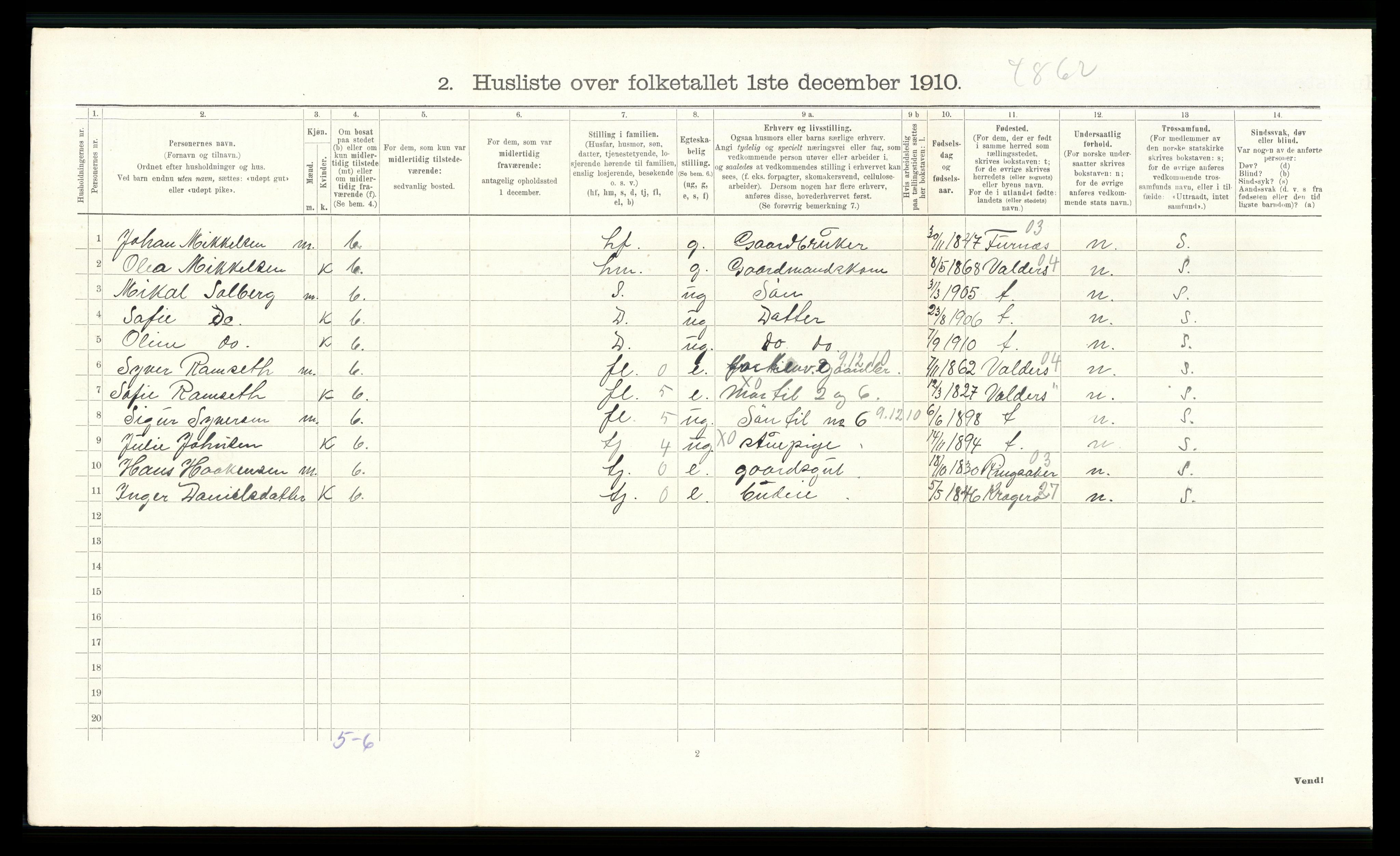 RA, 1910 census for Stange, 1910, p. 1693