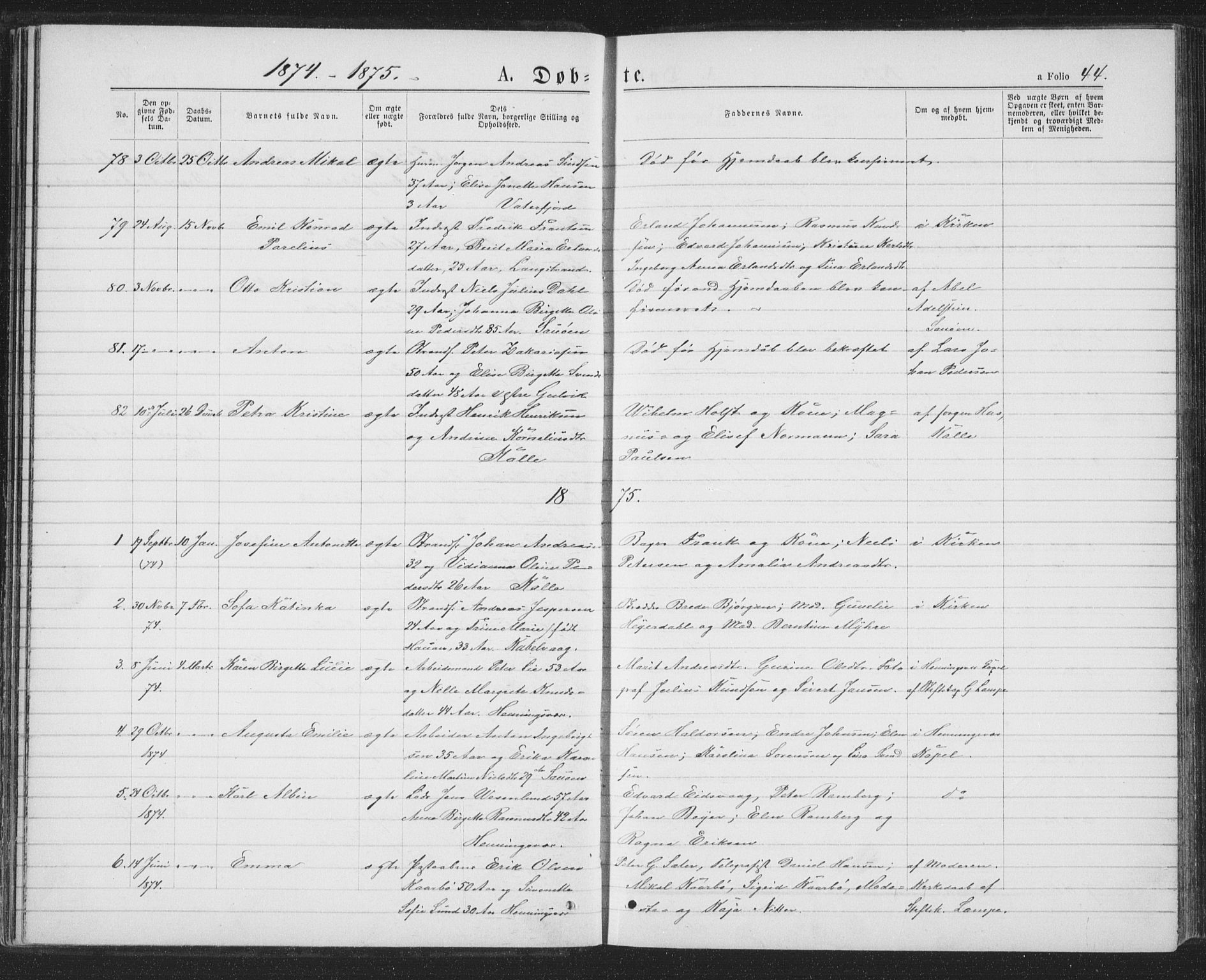 Ministerialprotokoller, klokkerbøker og fødselsregistre - Nordland, SAT/A-1459/874/L1074: Parish register (copy) no. 874C03, 1870-1876, p. 44