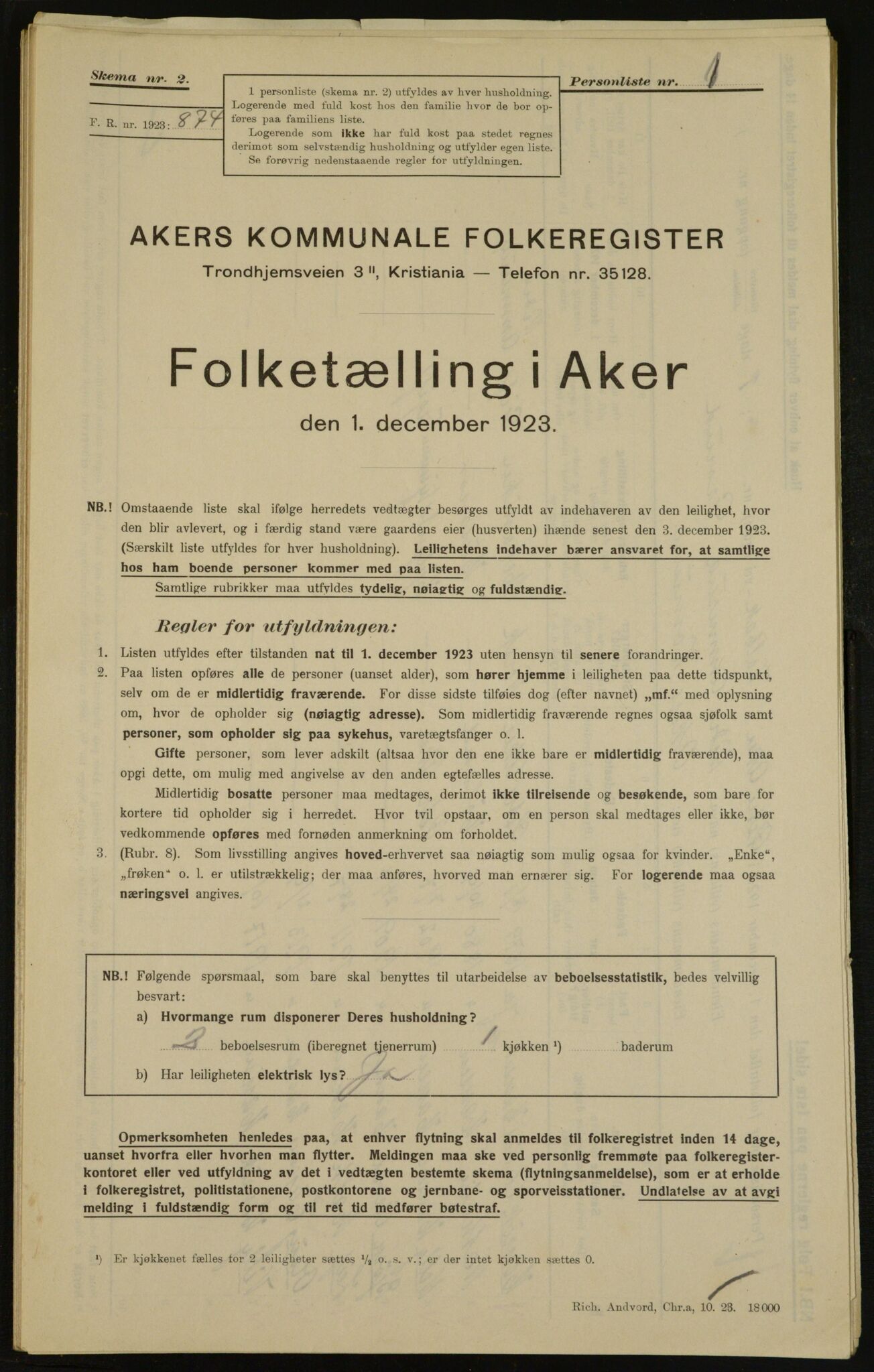 , Municipal Census 1923 for Aker, 1923, p. 28163