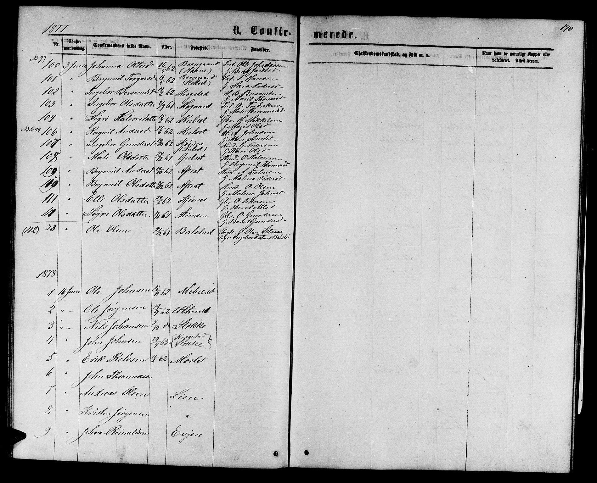 Ministerialprotokoller, klokkerbøker og fødselsregistre - Sør-Trøndelag, AV/SAT-A-1456/695/L1156: Parish register (copy) no. 695C07, 1869-1888, p. 170