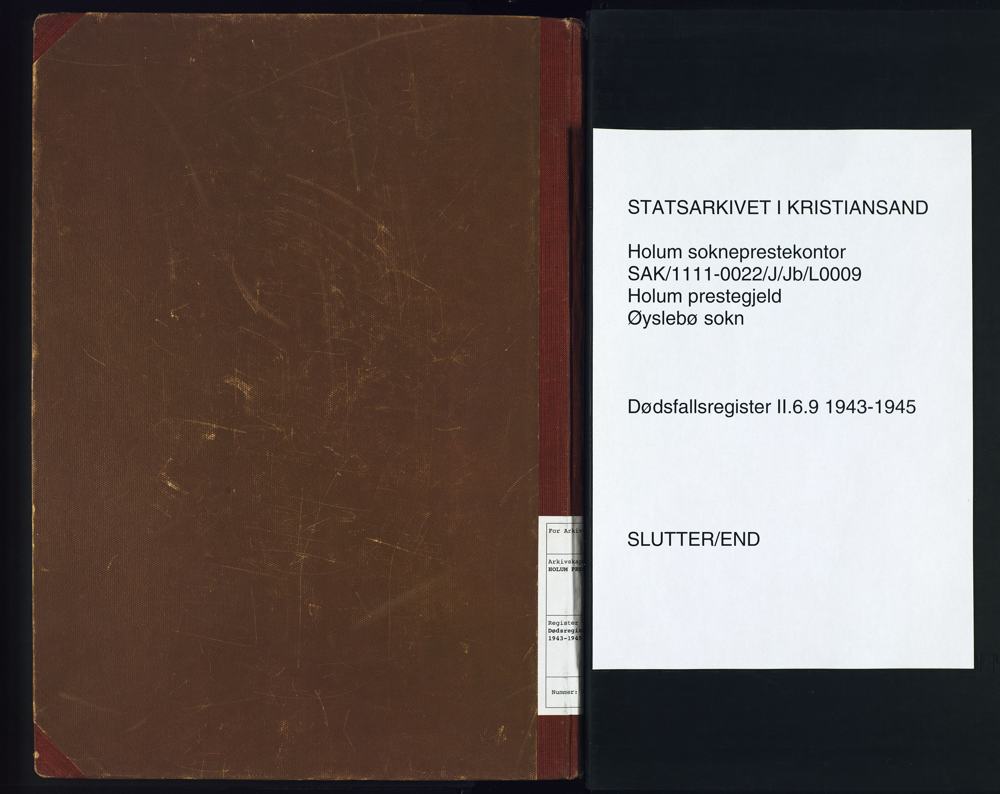 Holum sokneprestkontor, SAK/1111-0022/J/Jb/L0009: II.6.9 - Dødsfallsregister Øyslebø, 1943-1945