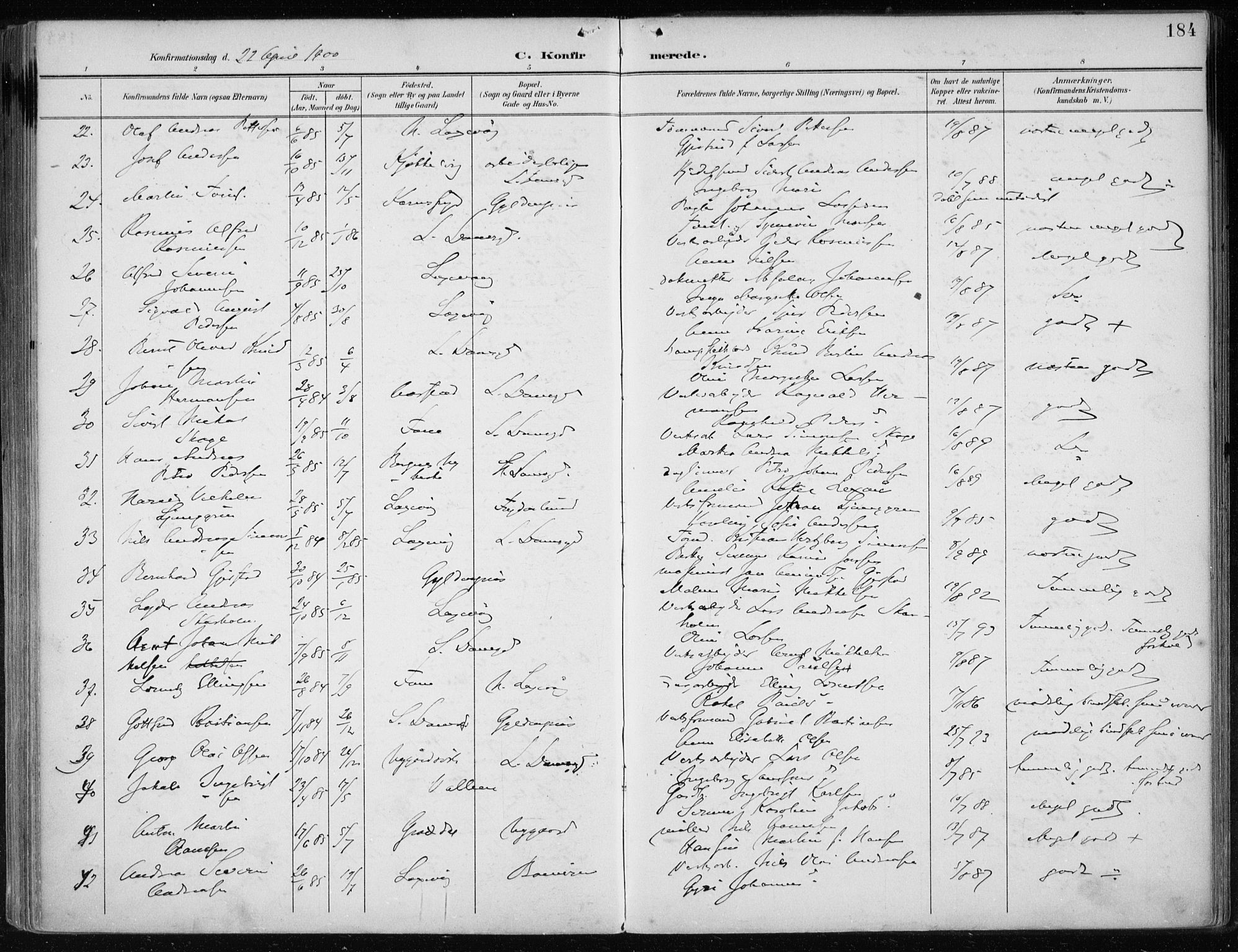 Askøy Sokneprestembete, AV/SAB-A-74101/H/Ha/Haa/Haae/L0003: Parish register (official) no. E 3, 1891-1903, p. 184