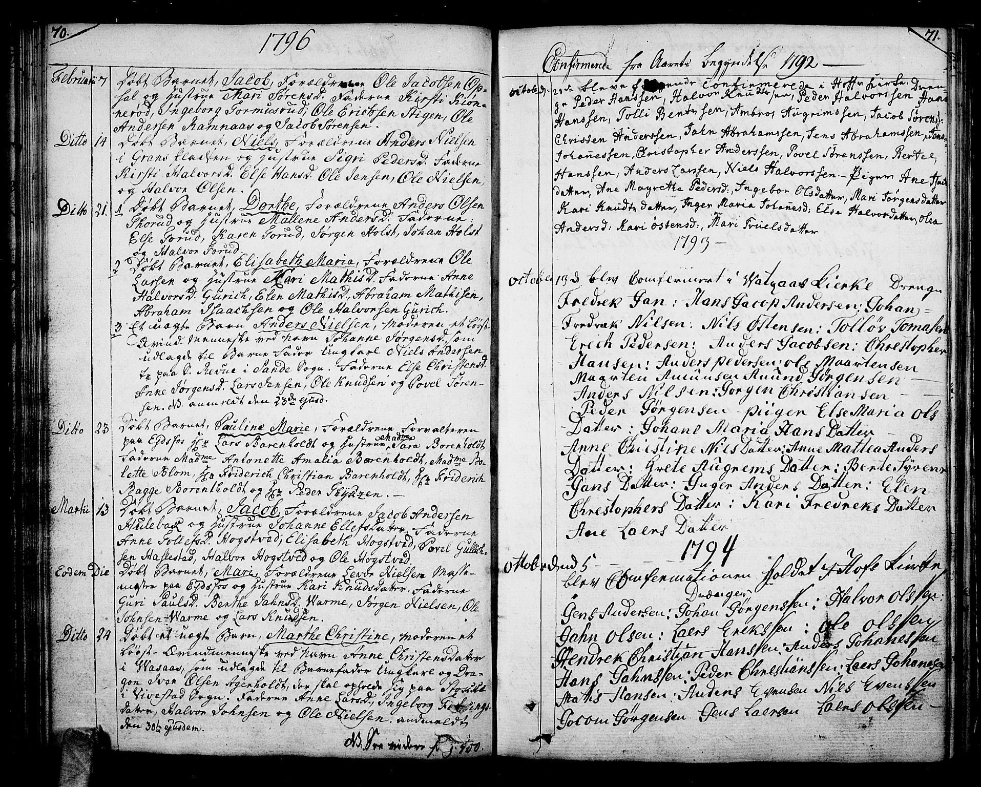Hof kirkebøker, AV/SAKO-A-64/F/Fa/L0003: Parish register (official) no. I 3, 1782-1814, p. 70-71