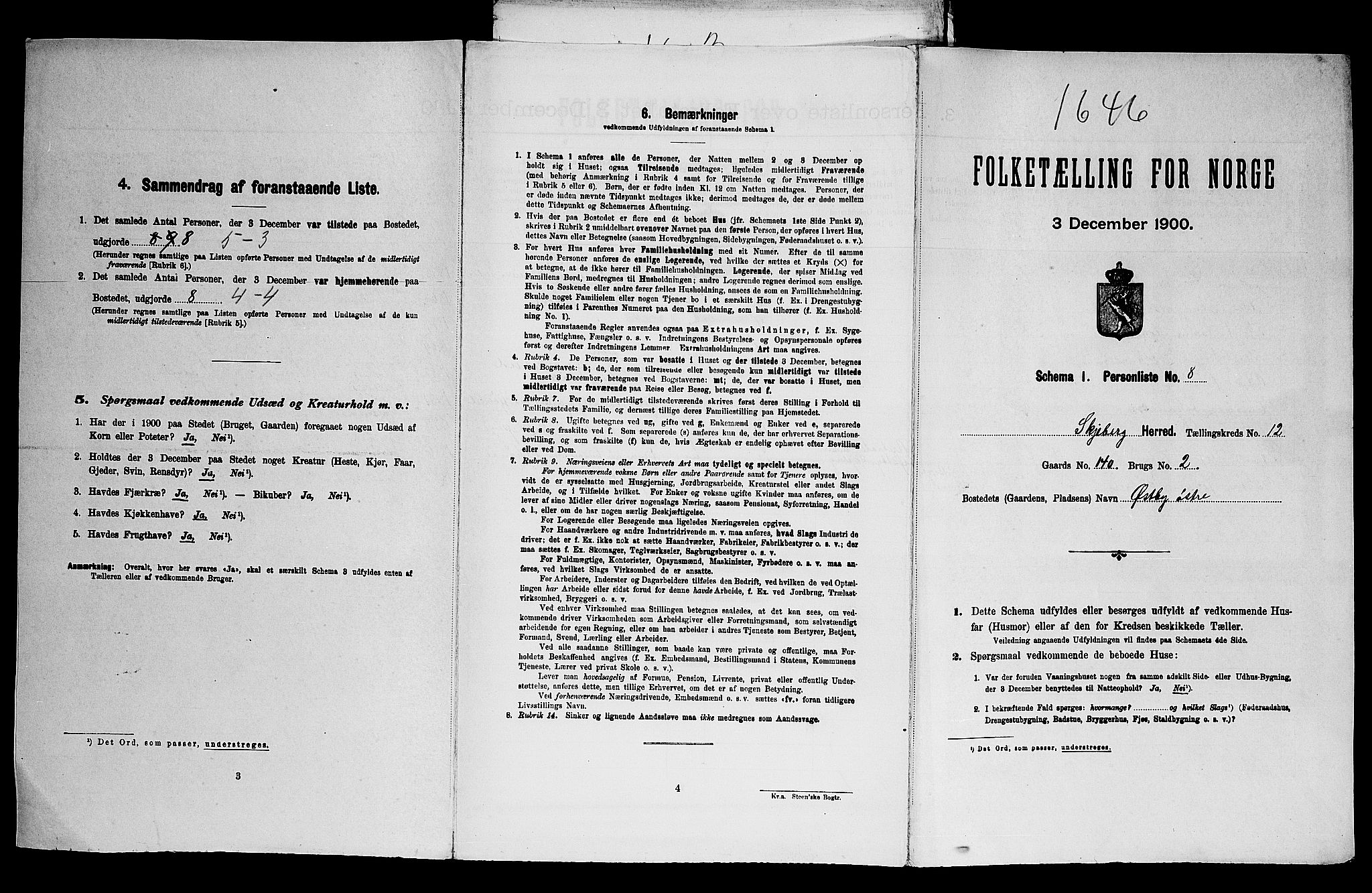 SAO, 1900 census for Skjeberg, 1900, p. 1454