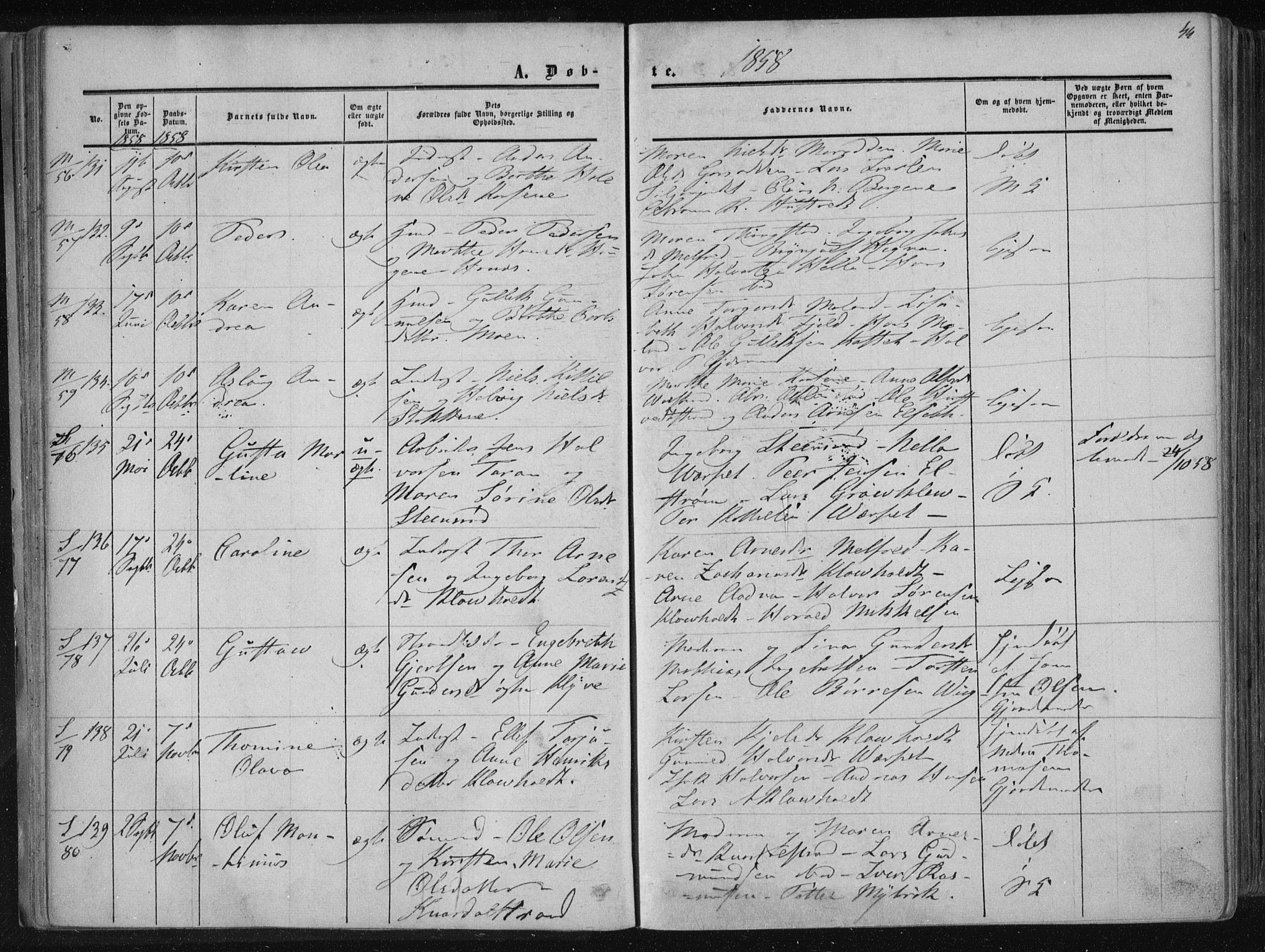 Solum kirkebøker, AV/SAKO-A-306/F/Fa/L0007: Parish register (official) no. I 7, 1856-1864, p. 44