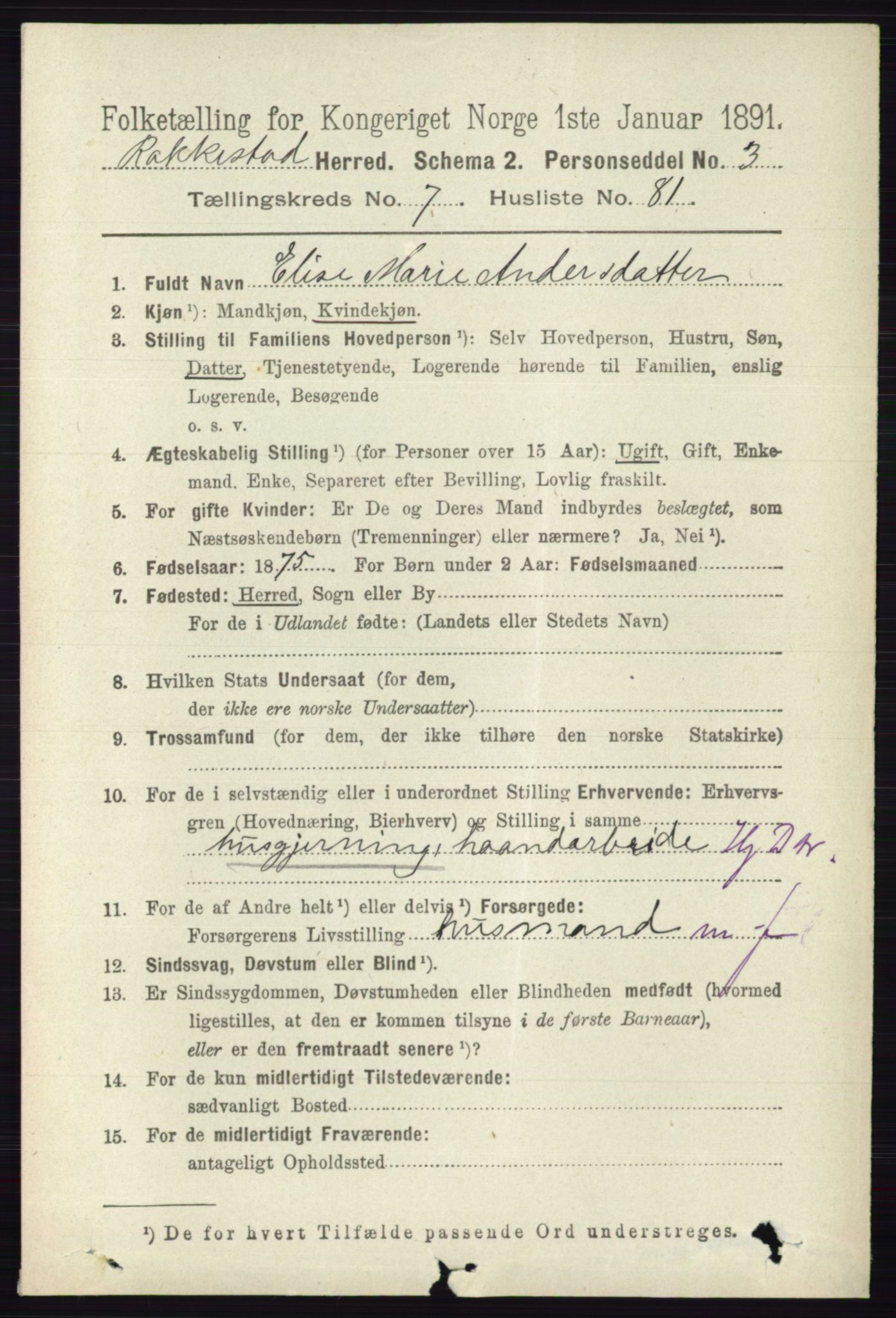 RA, 1891 census for 0128 Rakkestad, 1891, p. 3553