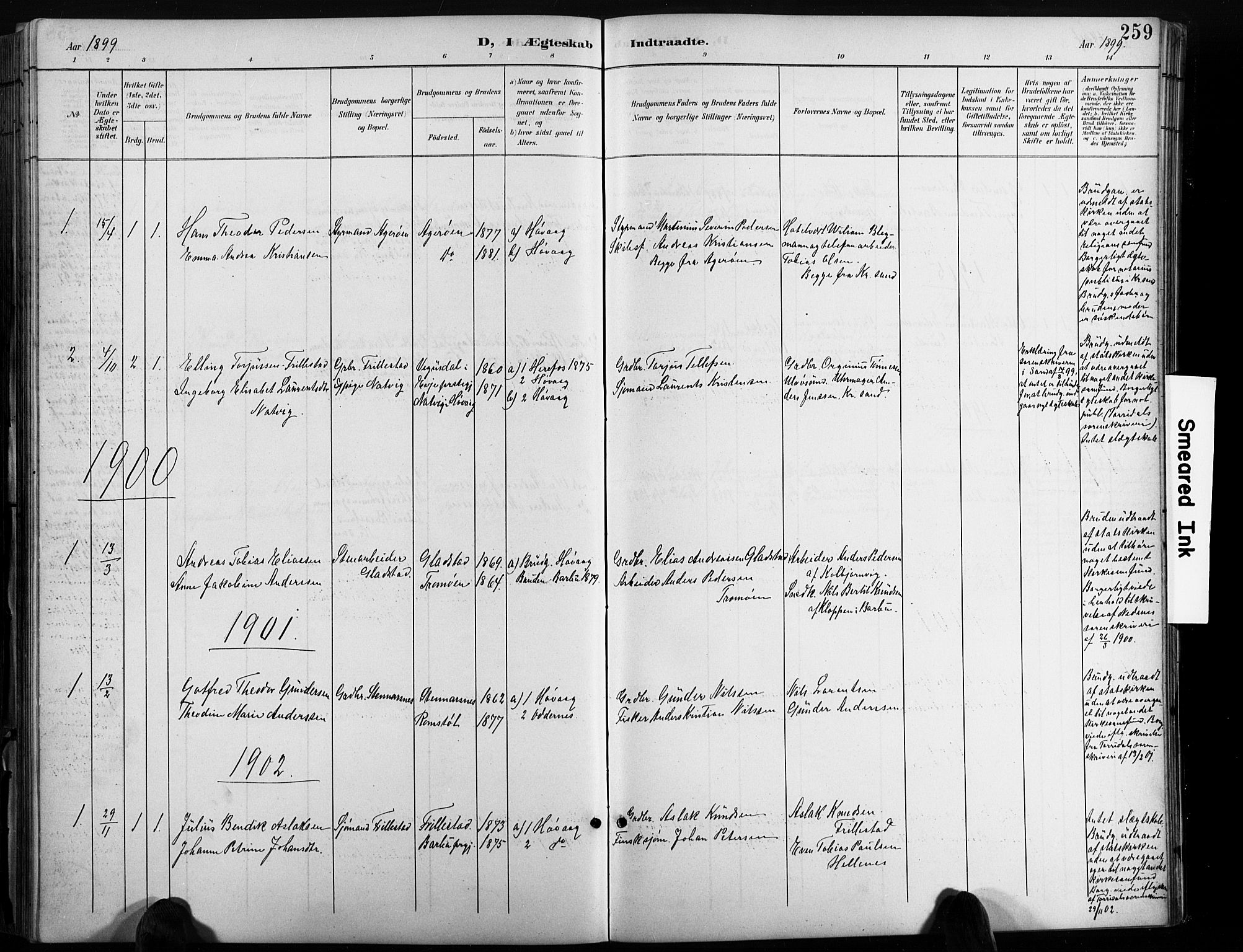 Høvåg sokneprestkontor, SAK/1111-0025/F/Fb/L0005: Parish register (copy) no. B 5, 1898-1929, p. 259