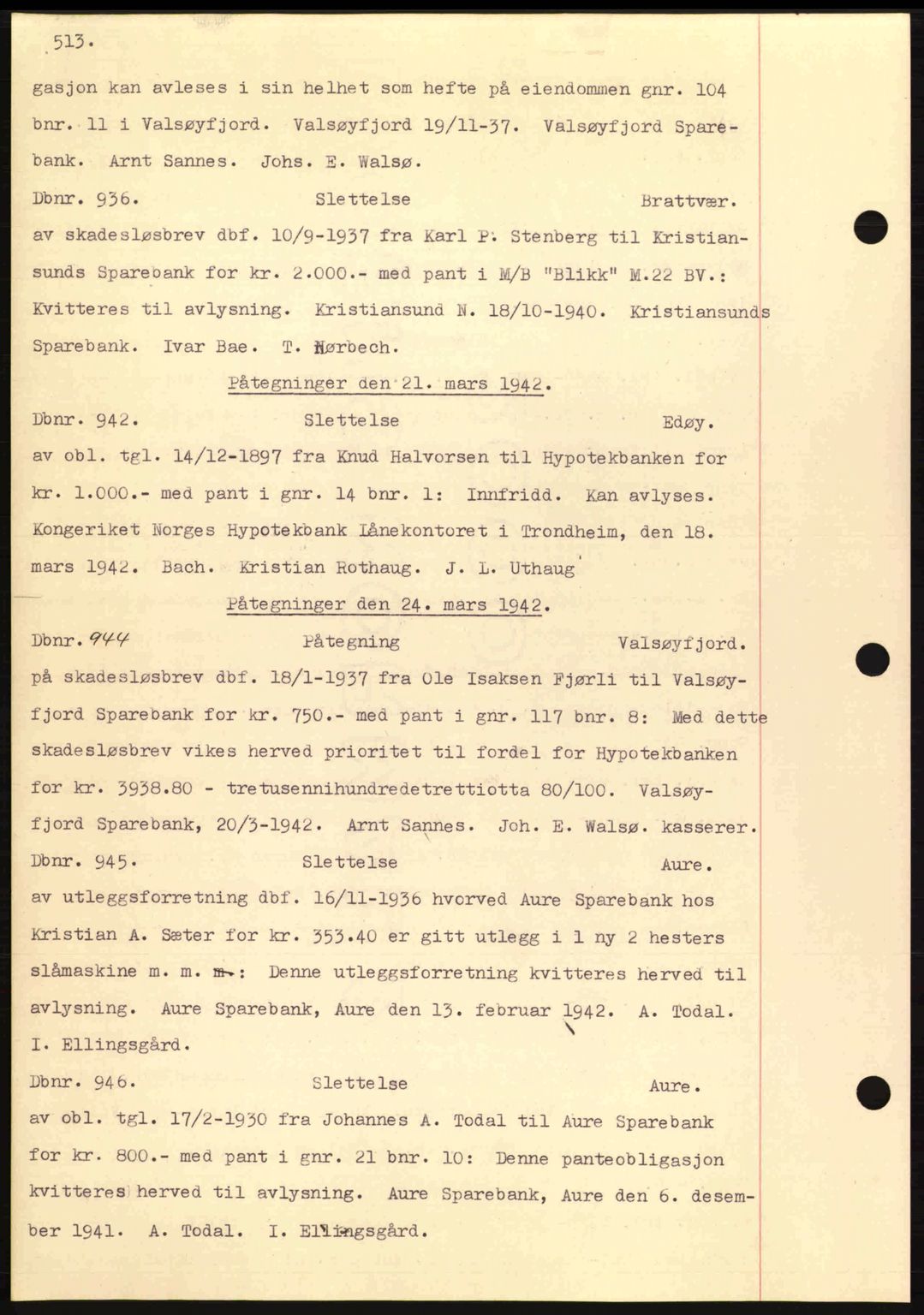 Nordmøre sorenskriveri, AV/SAT-A-4132/1/2/2Ca: Mortgage book no. C81, 1940-1945, Diary no: : 936/1942