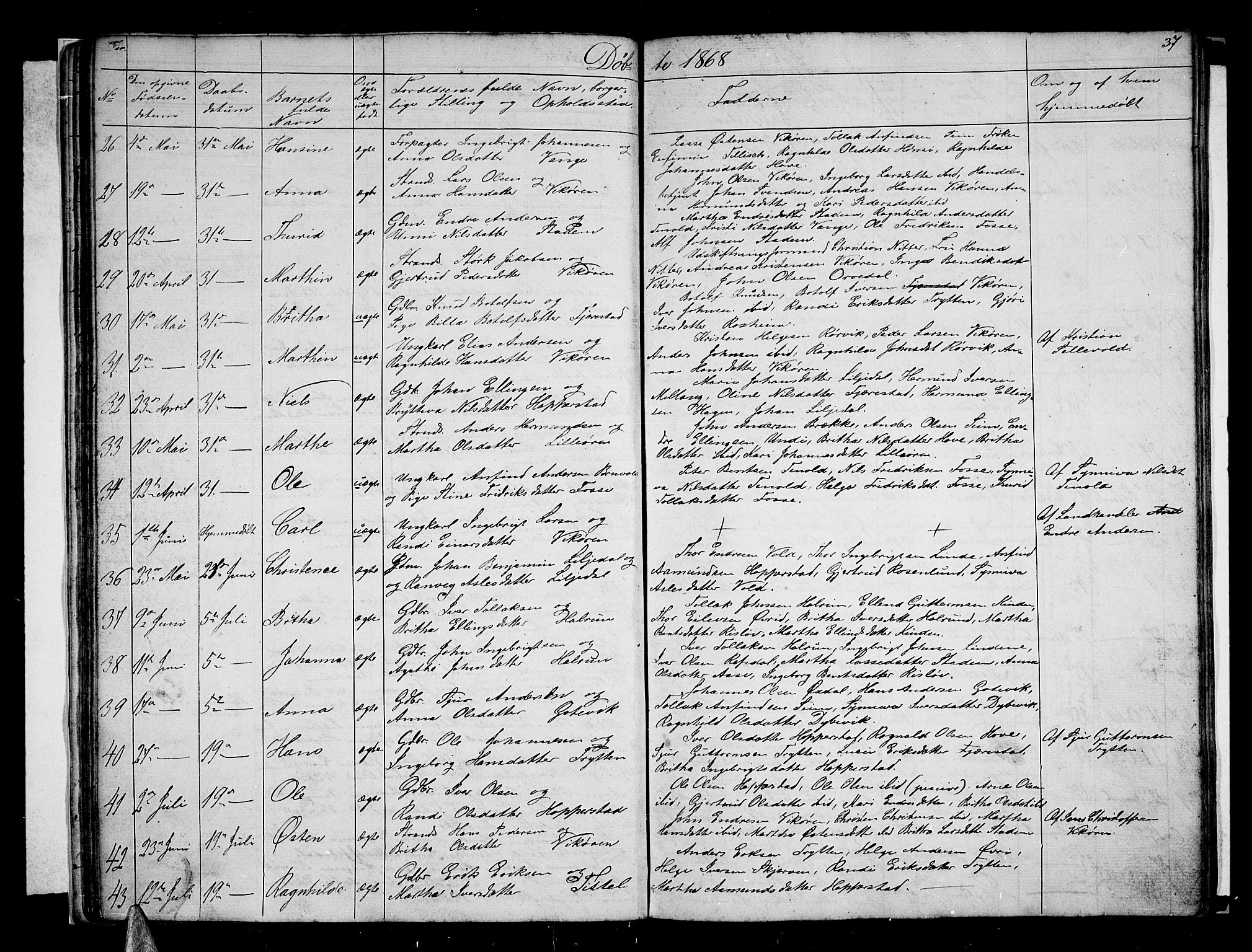 Vik sokneprestembete, AV/SAB-A-81501/H/Hab/Haba/L0002: Parish register (copy) no. A 2, 1856-1877, p. 37