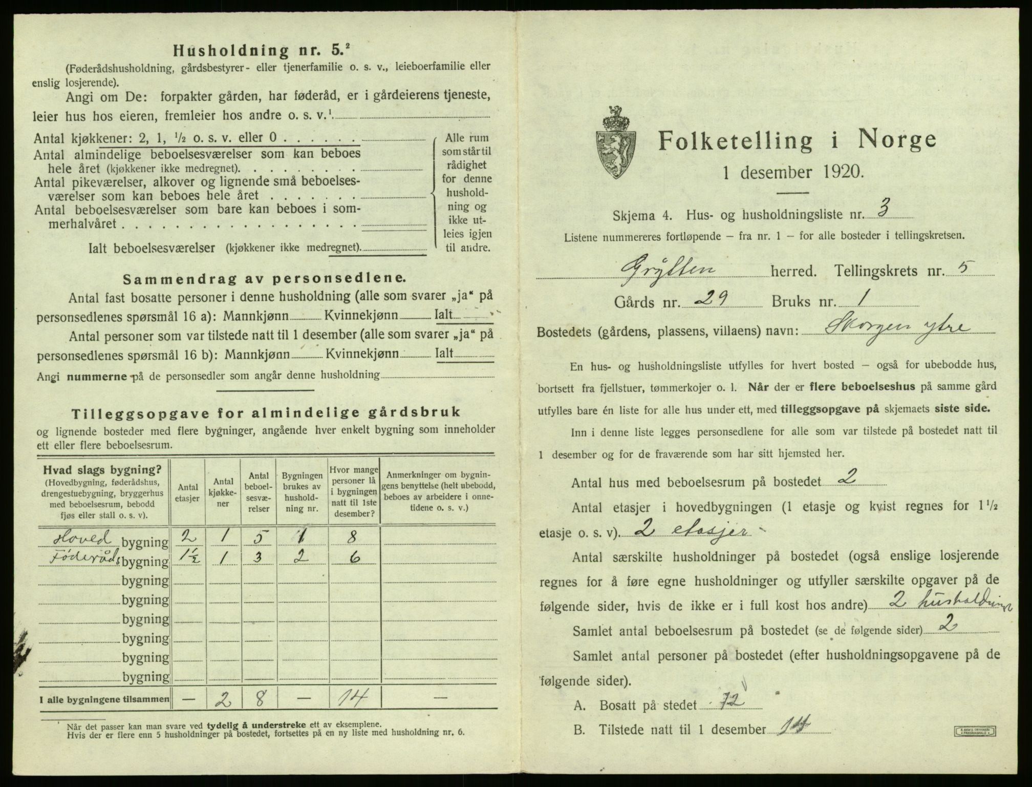 SAT, 1920 census for Grytten, 1920, p. 524