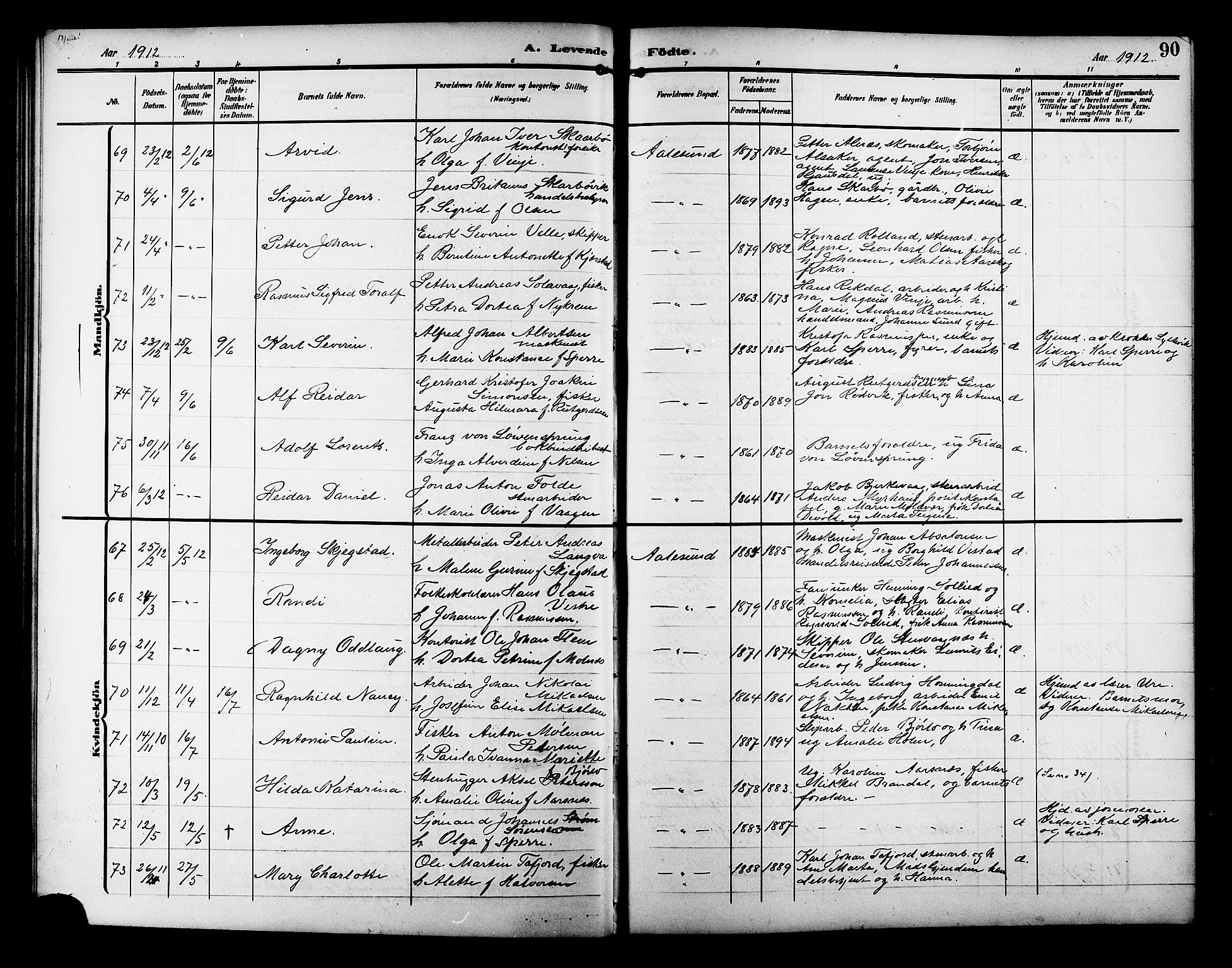 Ministerialprotokoller, klokkerbøker og fødselsregistre - Møre og Romsdal, AV/SAT-A-1454/529/L0471: Parish register (copy) no. 529C08, 1909-1921, p. 90