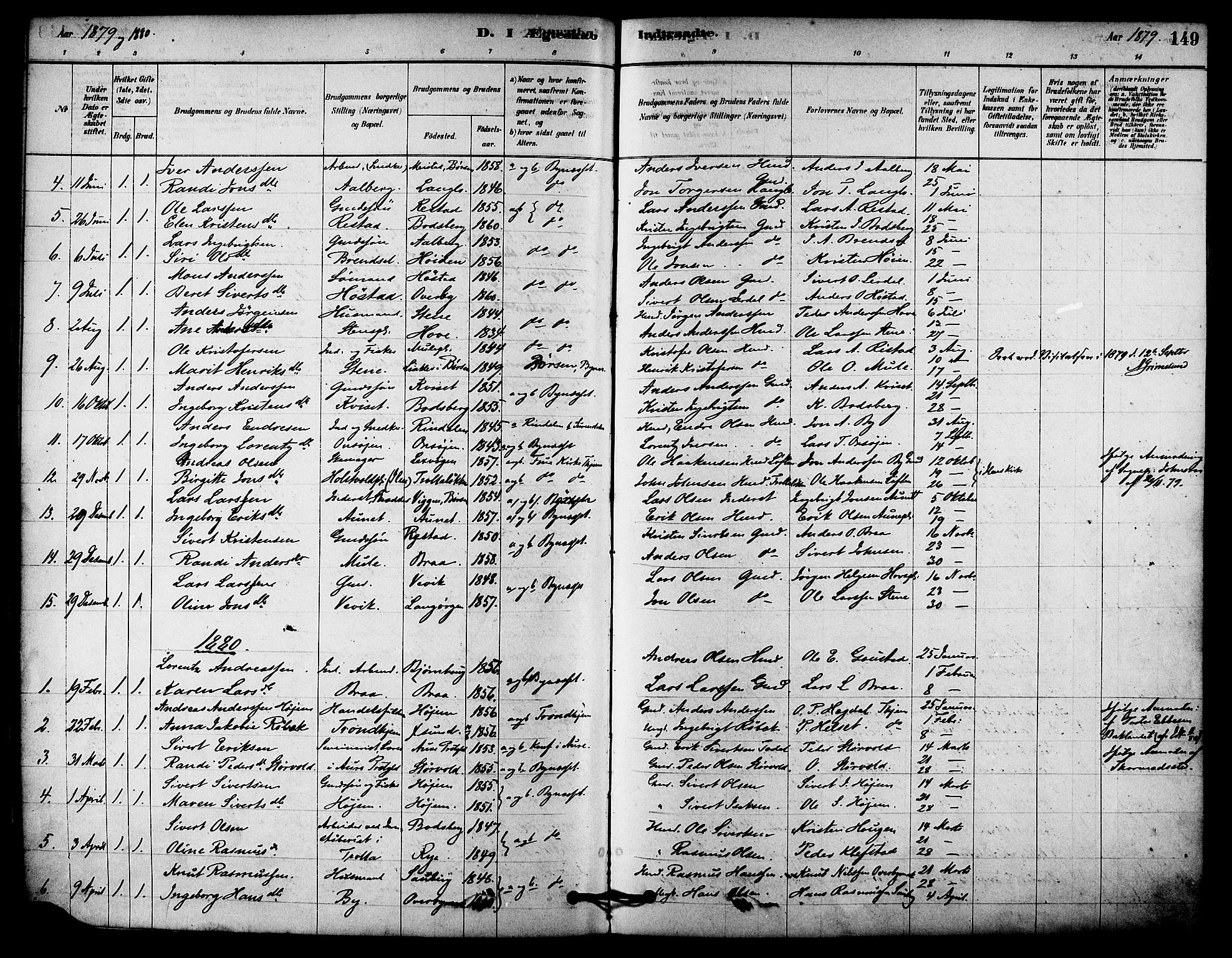 Ministerialprotokoller, klokkerbøker og fødselsregistre - Sør-Trøndelag, SAT/A-1456/612/L0378: Parish register (official) no. 612A10, 1878-1897, p. 149