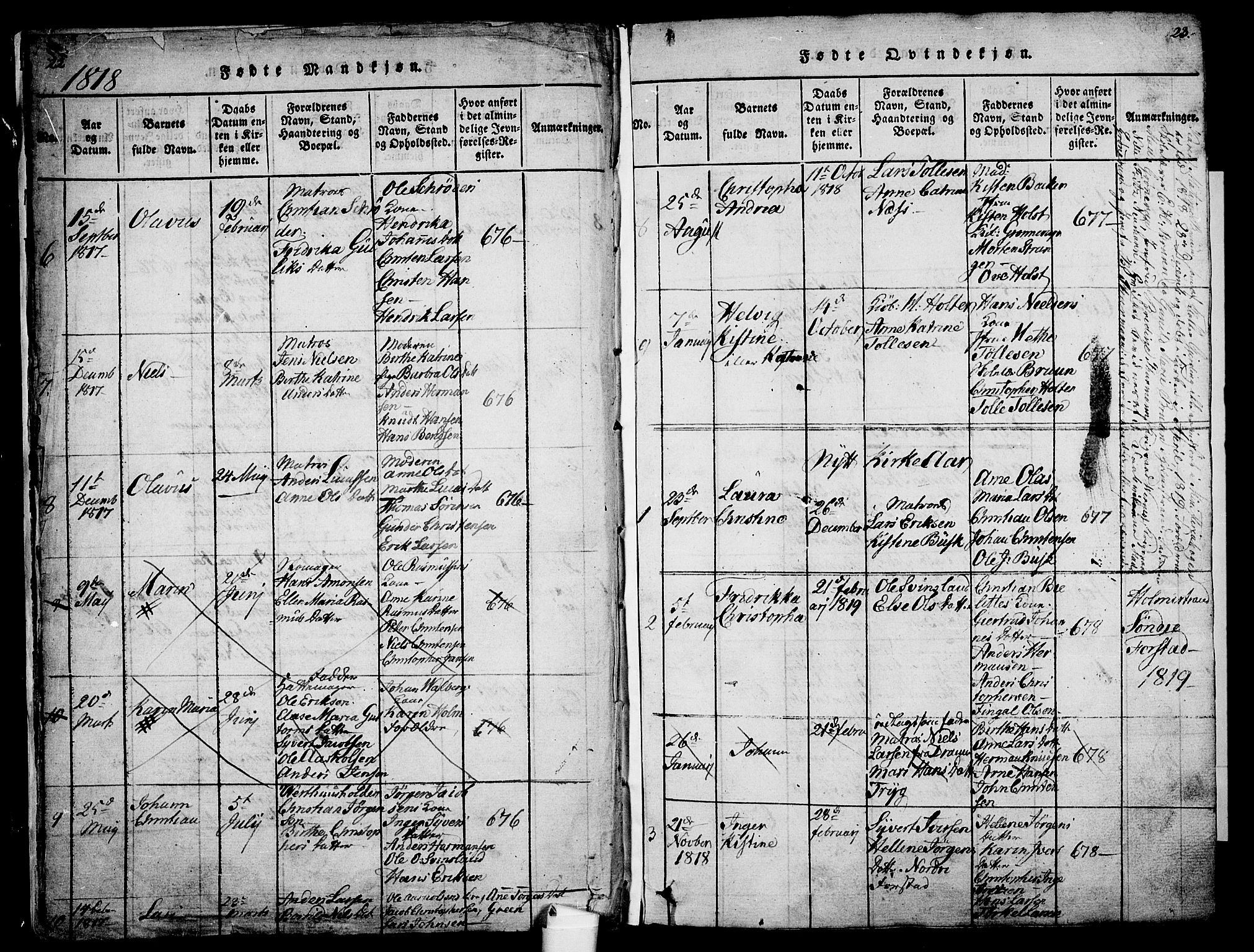 Holmestrand kirkebøker, SAKO/A-346/G/Ga/L0001: Parish register (copy) no. 1, 1814-1848, p. 22-23