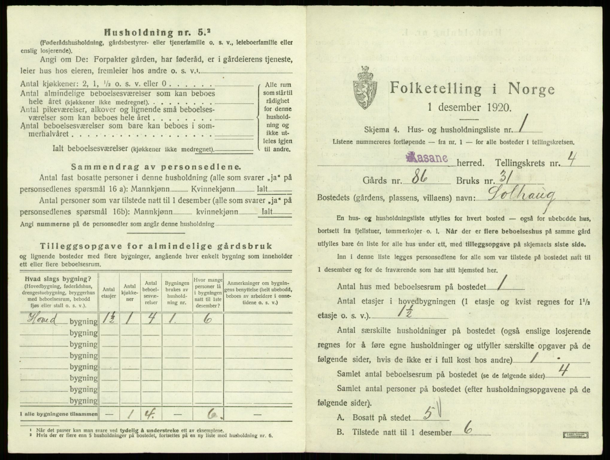 SAB, 1920 census for Åsane, 1920, p. 260