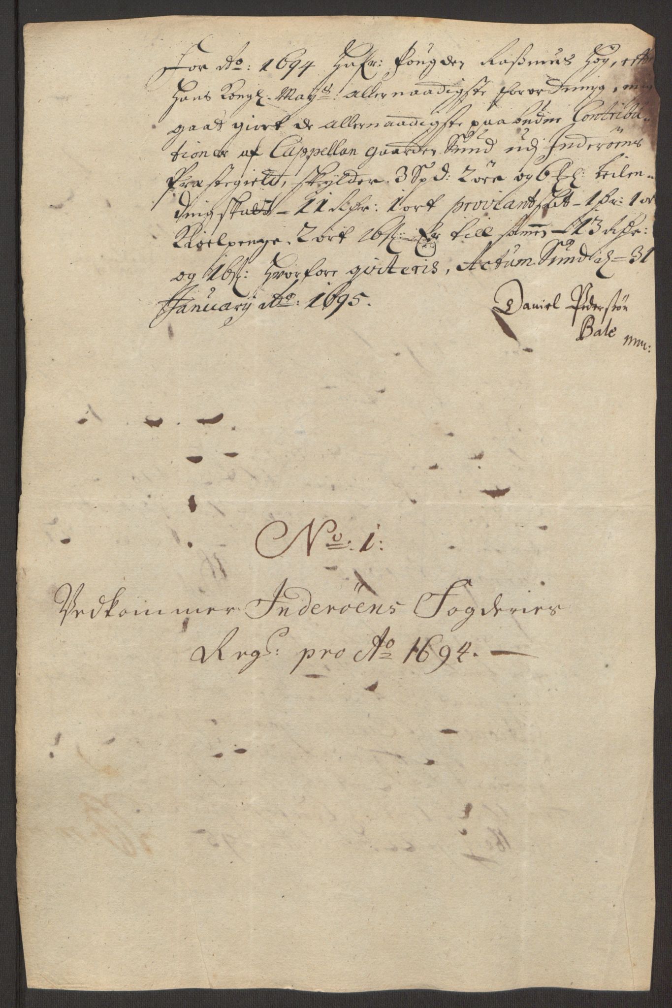 Rentekammeret inntil 1814, Reviderte regnskaper, Fogderegnskap, RA/EA-4092/R63/L4308: Fogderegnskap Inderøy, 1692-1694, p. 614