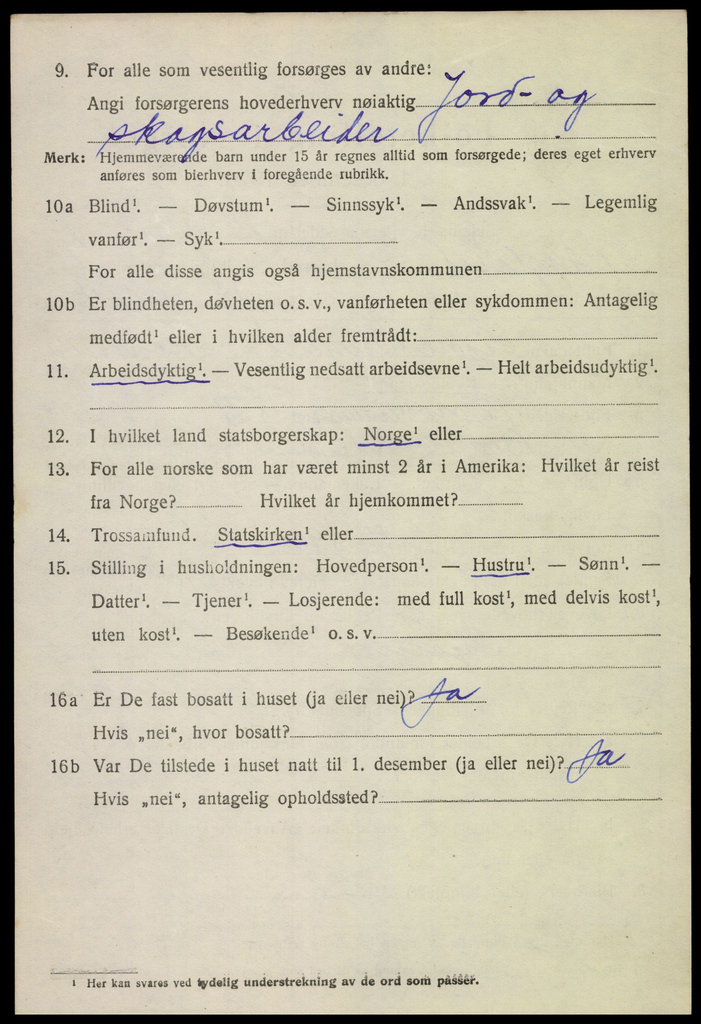 SAK, 1920 census for Bygland, 1920, p. 2622