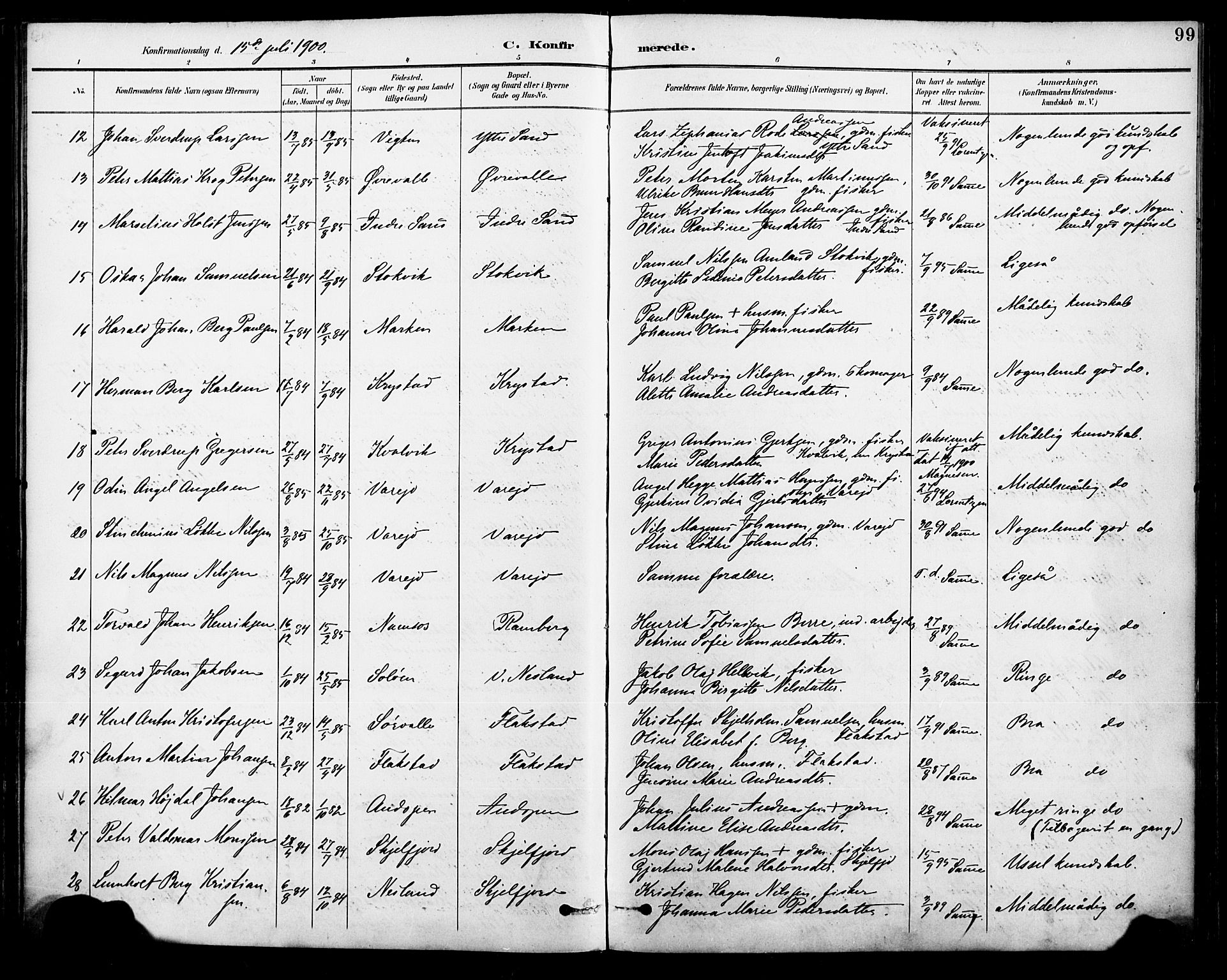 Ministerialprotokoller, klokkerbøker og fødselsregistre - Nordland, AV/SAT-A-1459/885/L1205: Parish register (official) no. 885A06, 1892-1905, p. 99