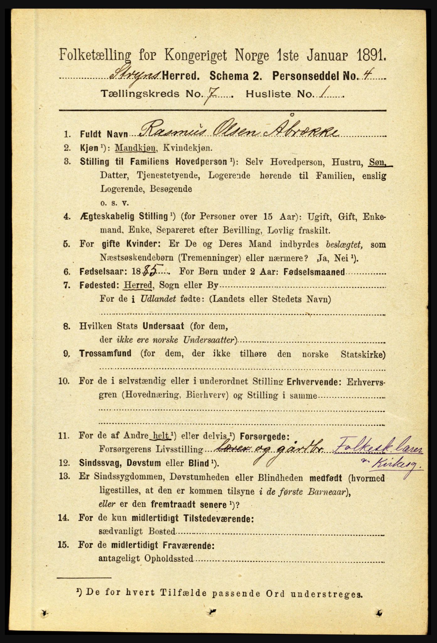 RA, 1891 census for 1448 Stryn, 1891, p. 2832