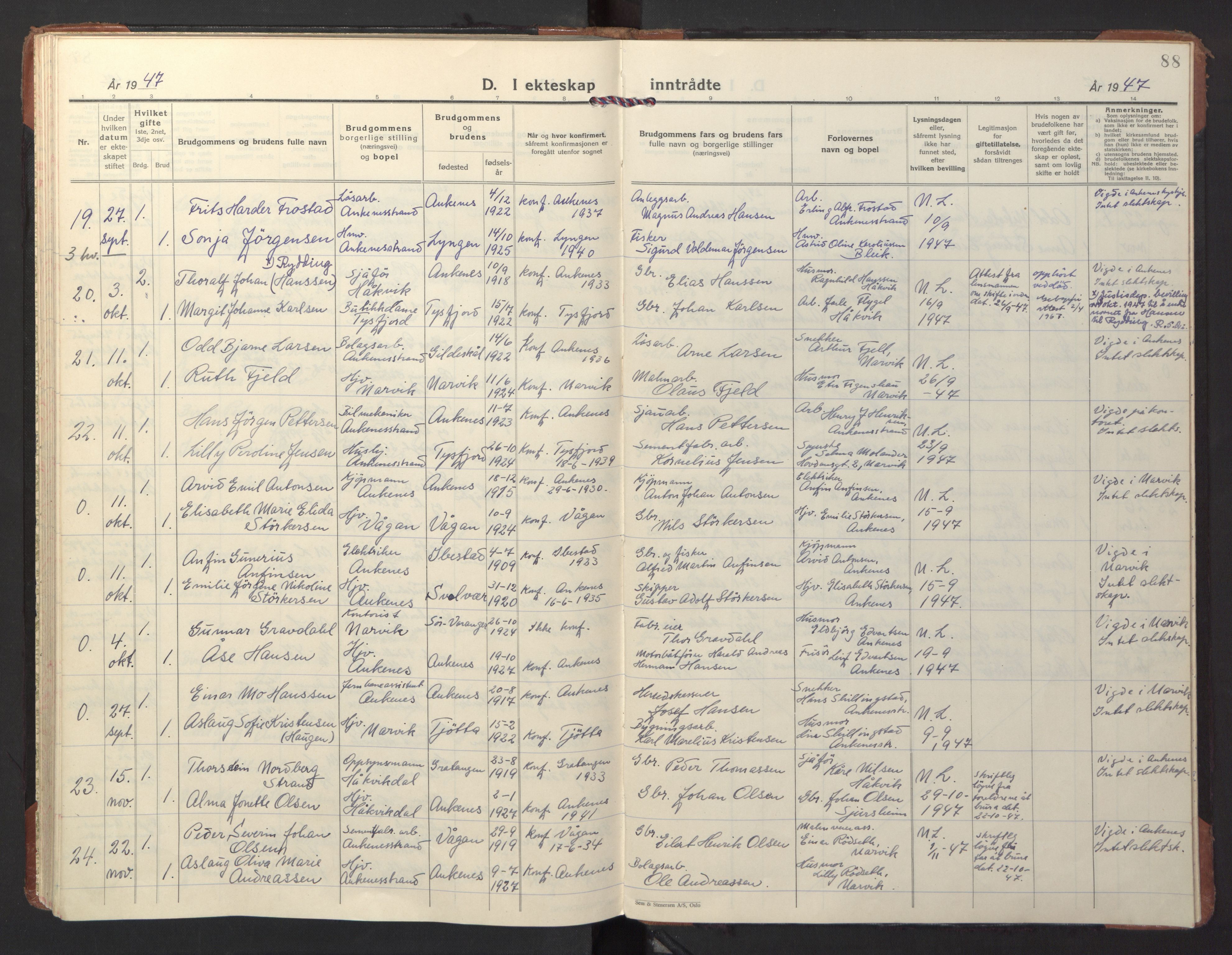 Ministerialprotokoller, klokkerbøker og fødselsregistre - Nordland, AV/SAT-A-1459/866/L0948: Parish register (official) no. 866A11, 1929-1949, p. 88